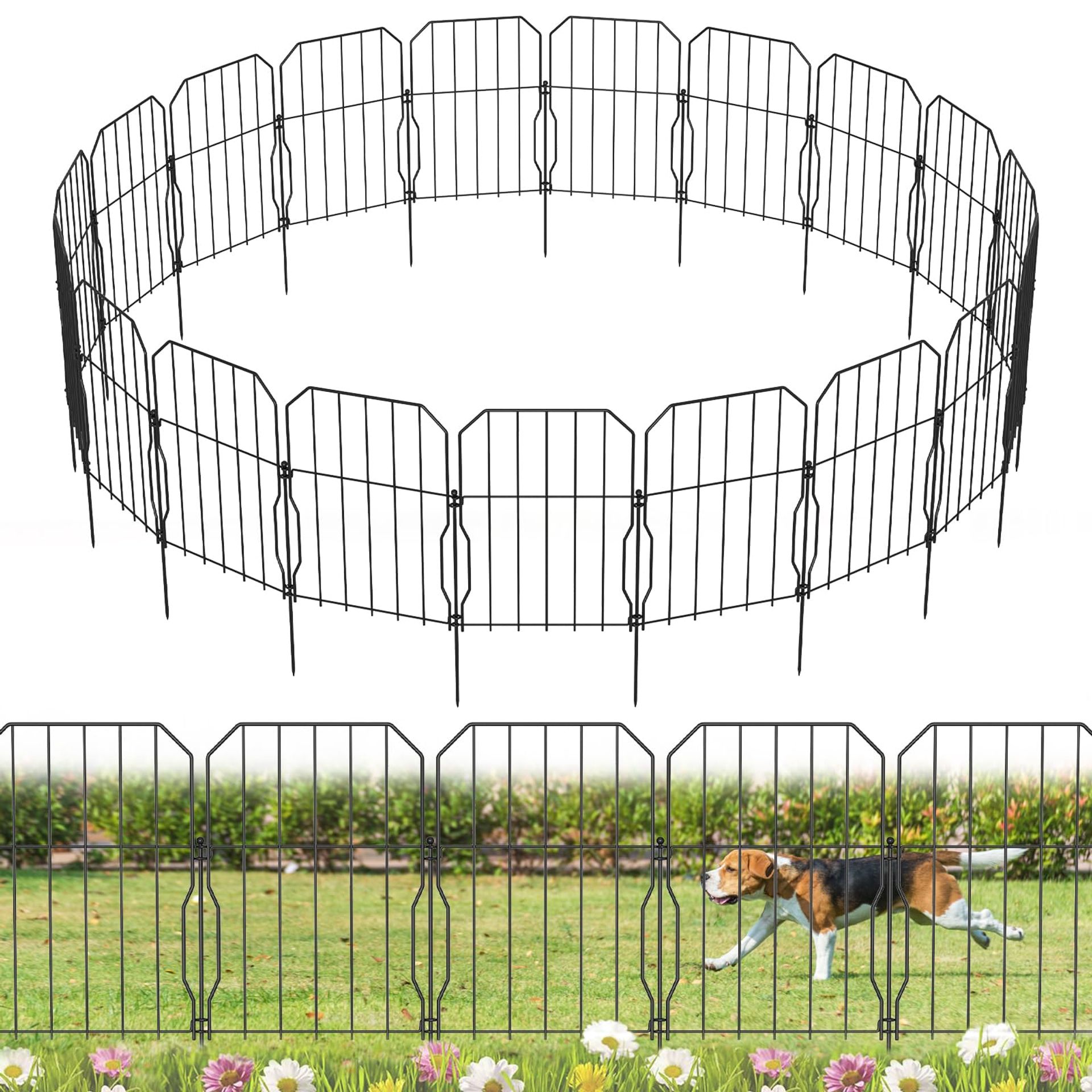 Metal Garden Fence 19 Pack Decorative Flower Bed and Pet Barrier for Outdoor Spaces - Black D