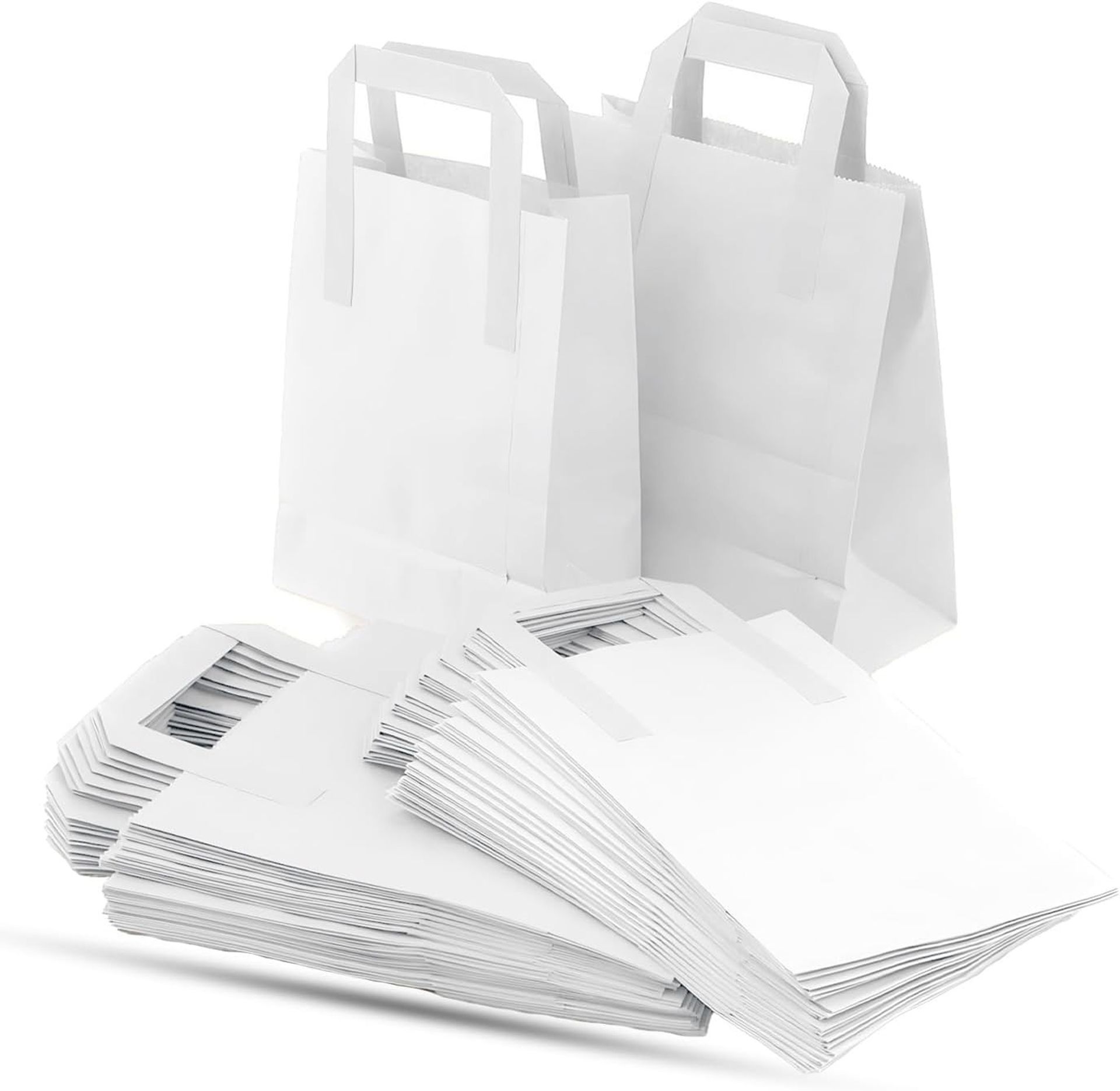 Kraft Paper Takeaway Bags with Handles Eco-Friendly Food Carrier Gift Sacks - White Large 10" x 12" x 5.3"