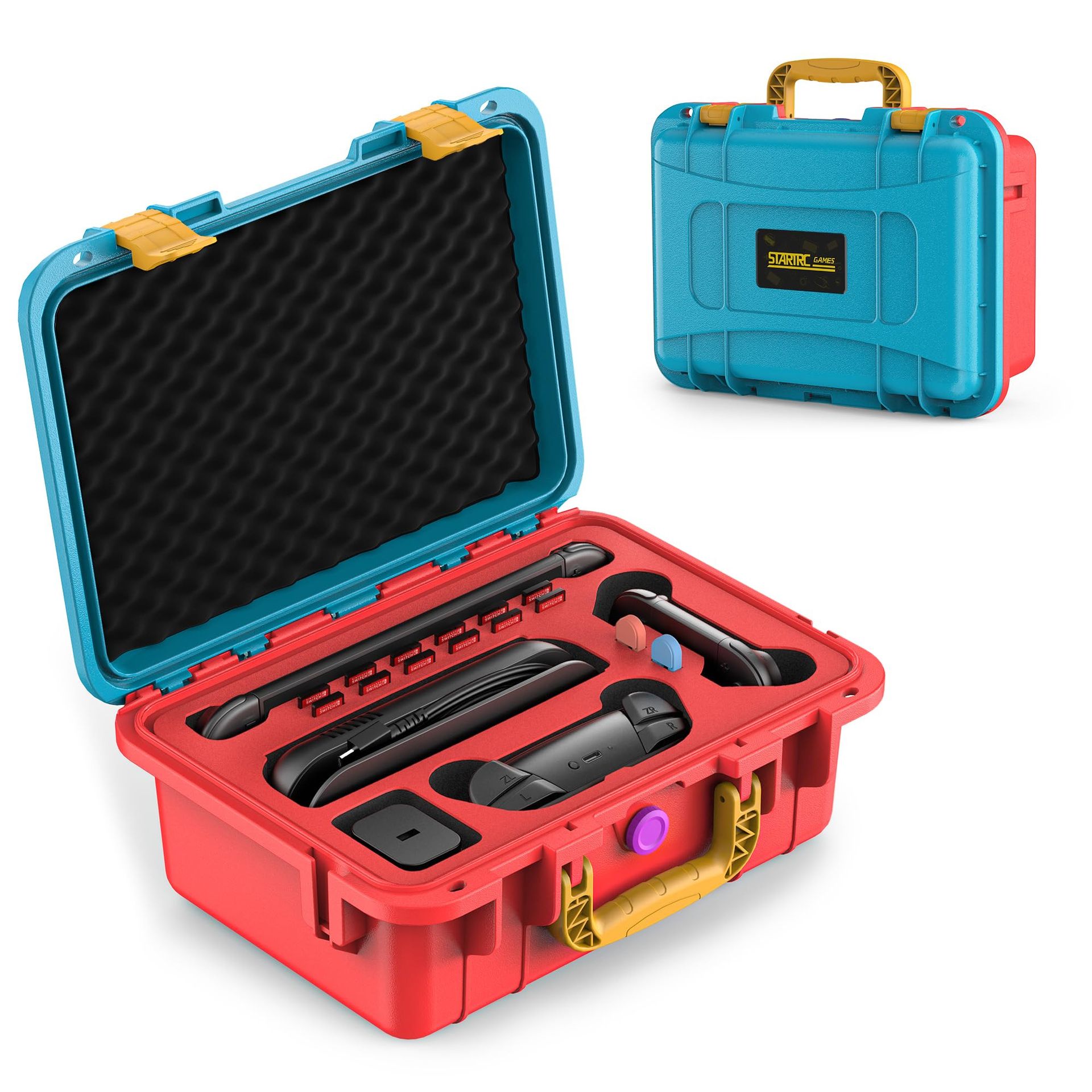 Hard Carrying Case for Nintendo Switch 2 Waterproof Travel Storage Bag with Soft Lining & Accessory Compartments - Blue & Orange