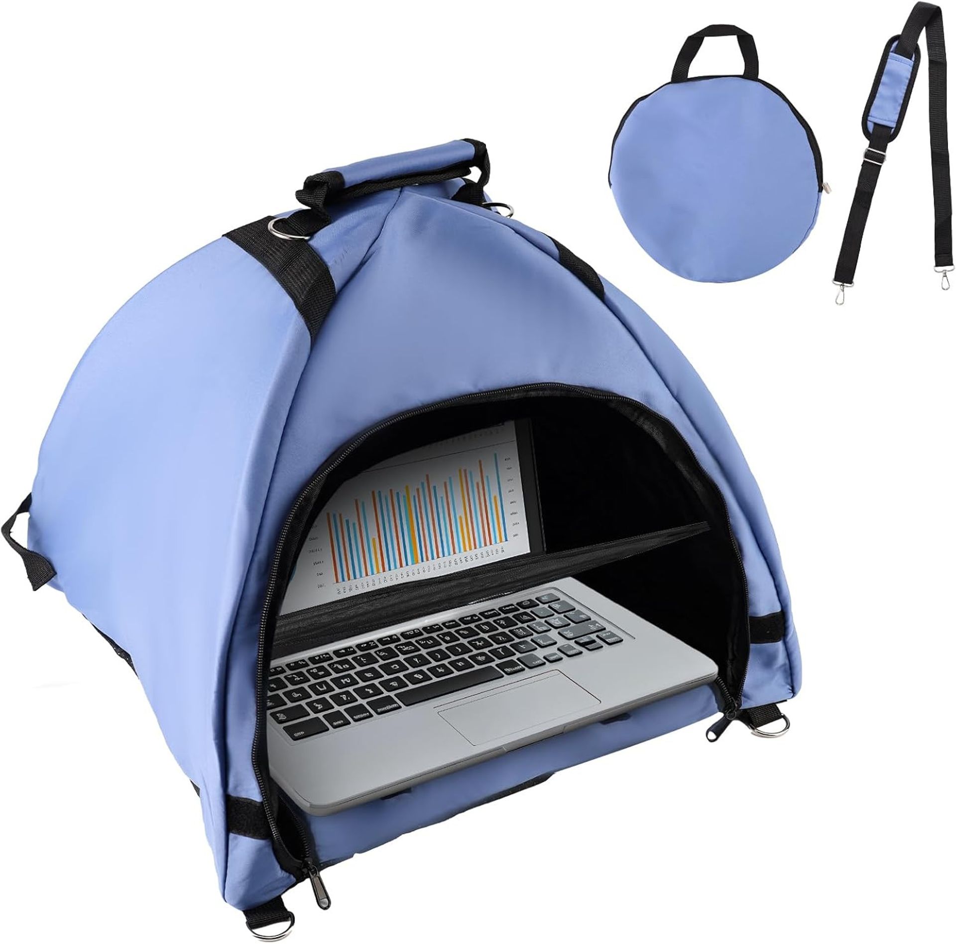 Laptop Tent Sun Shade Waterproof Fabric Hood for Outdoor Computer Work with Heat Reflective Anti-Glare Cover - Blue X10195