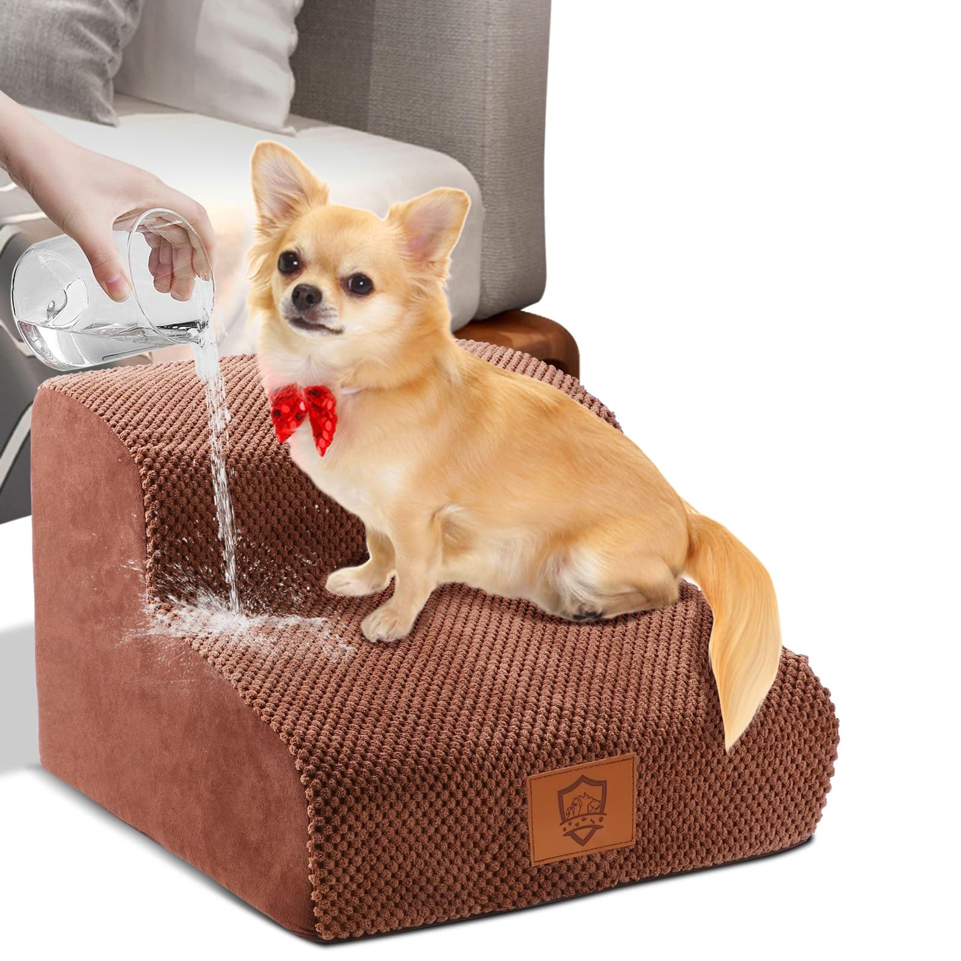 Dog Steps for Bed 2-Step High-Density Foam Pet Ramp with Washable Non-Slip Cover - Brown Small