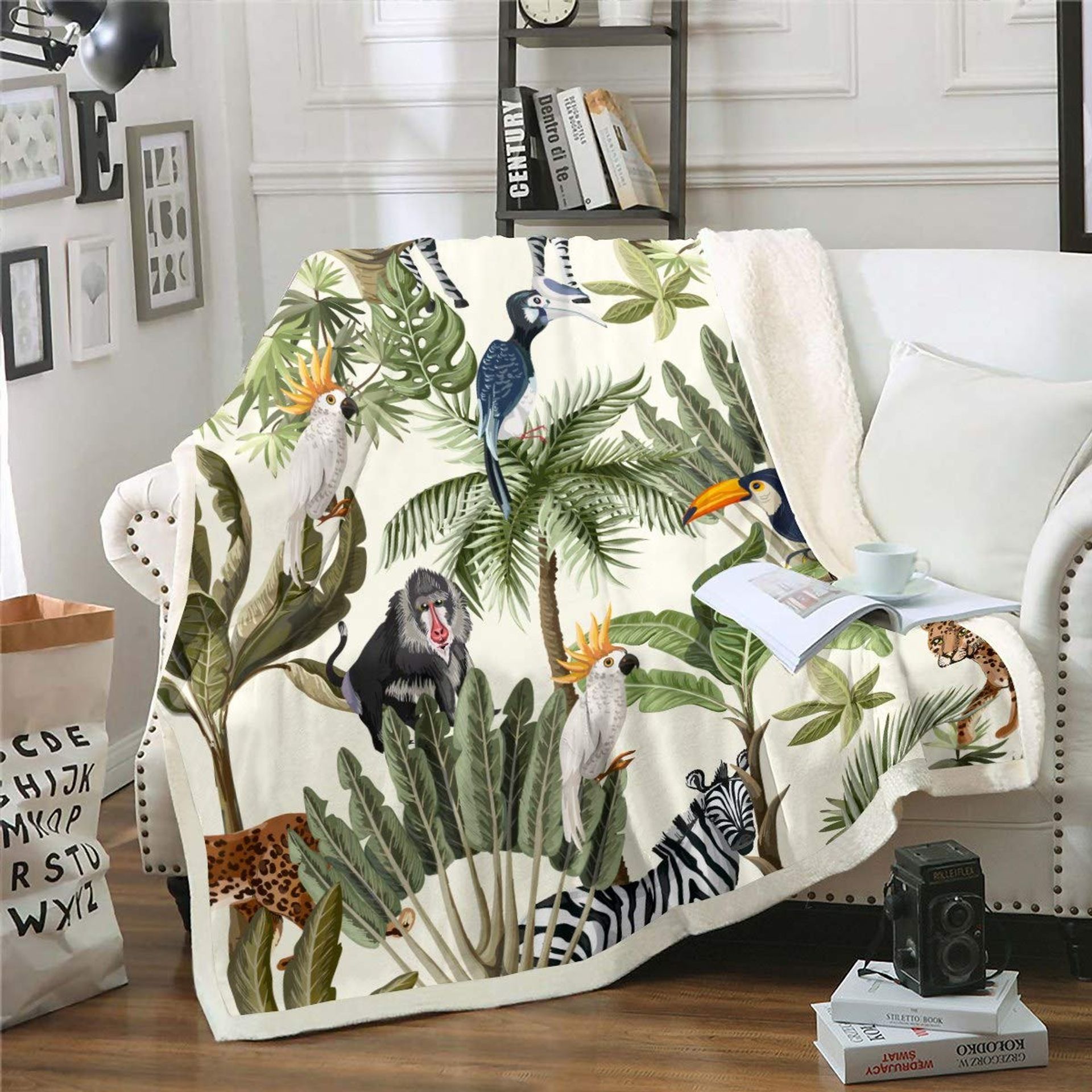 Palm Tree Print Fleece Throw Blanket Soft Decorative Tropical Design for Sofa or Bed - Colour 7 Double 60"x79" - Spring Refresh