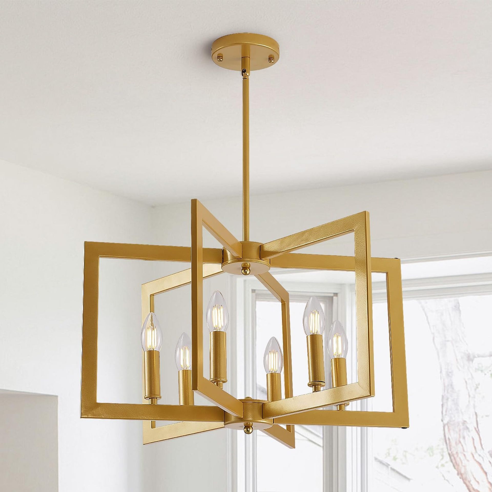 Vintage 6-Light Geometric Chandelier E14 Industrial Metal Pendant Ceiling Lamp for Dining Room, Kitchen & Hallway - Gold 6 Head
