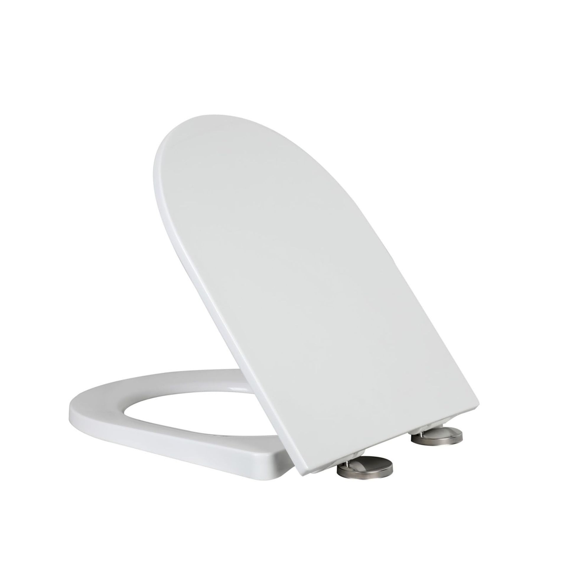 Toilet Seat Soft Close with 360° Adjustable Hinge Hygienic D-Shape Top Fixing - White 470x362mm