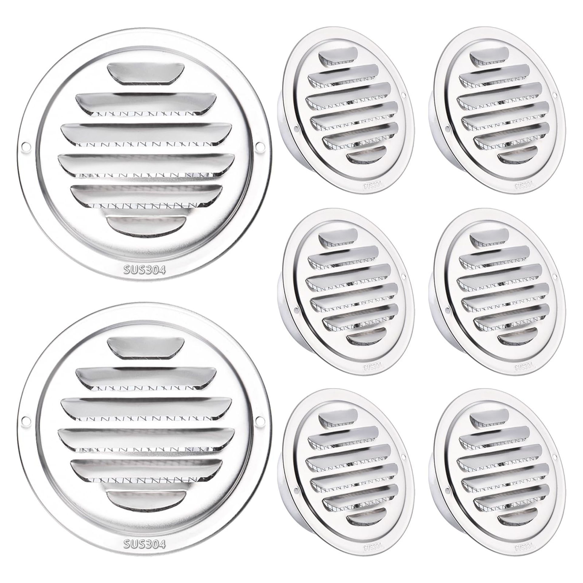 Stainless Steel Round Air Vent Covers Set with Mesh Grille & Side Buckles for Wall, Ceiling or Floor Ventilation - Silver 4 Inch