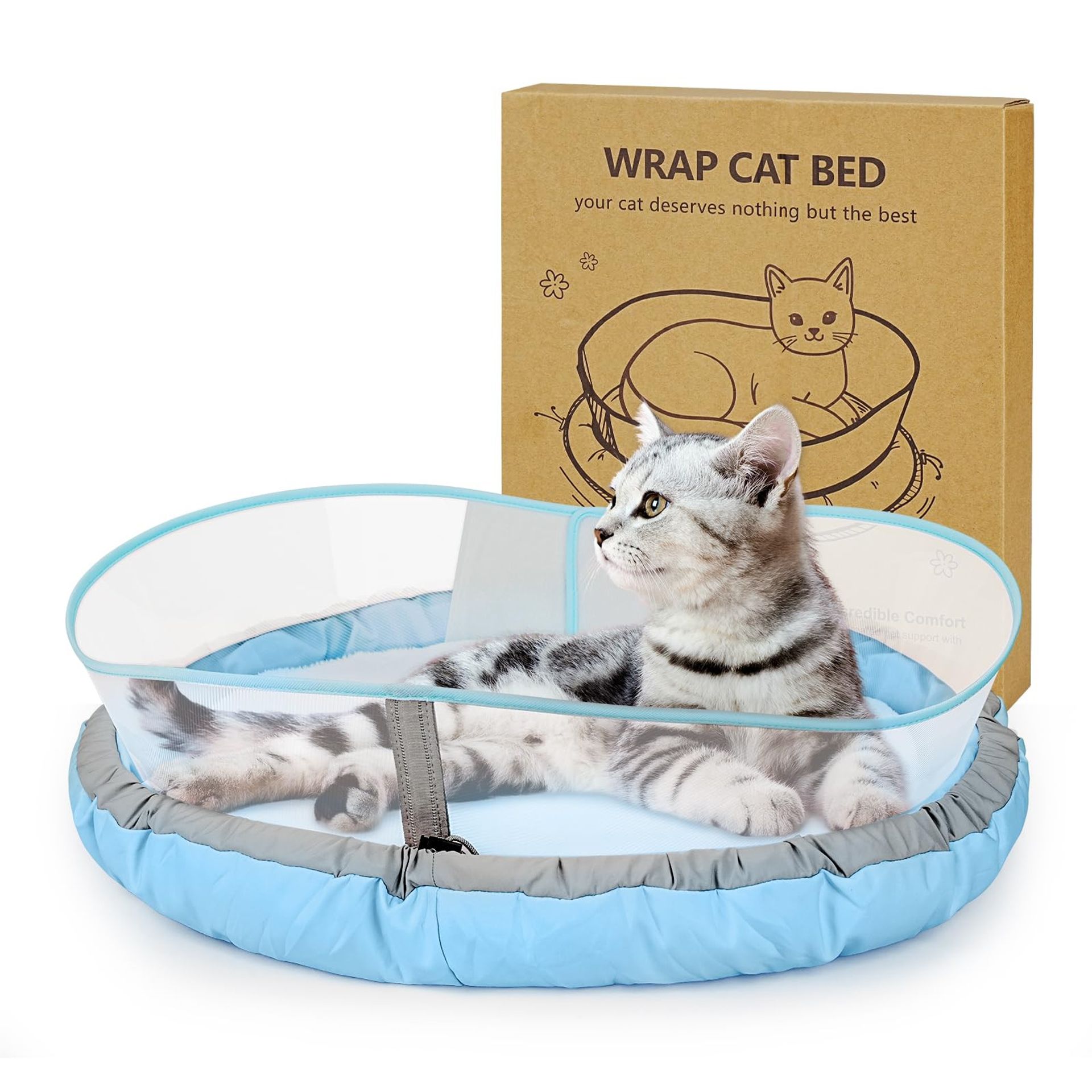 Fluffy Round Donut Cat Bed with Detachable Shield Calming Pet Sofa - Blue M
