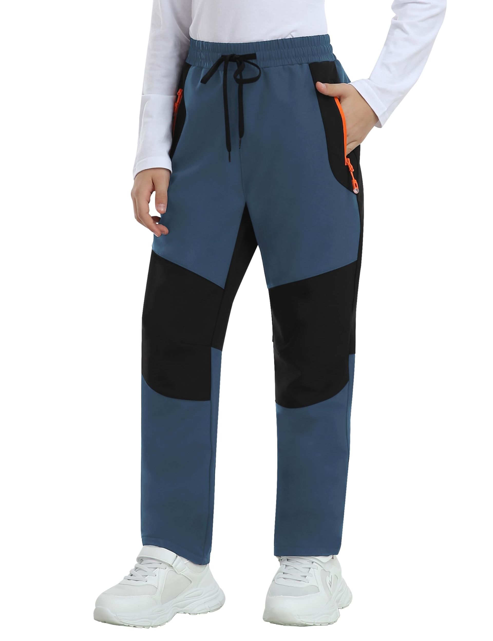 Boys Waterproof Fleece Lined Outdoor Trousers with Zipper Pockets for Winter Hiking & Skiing - Blue 16-18 Years