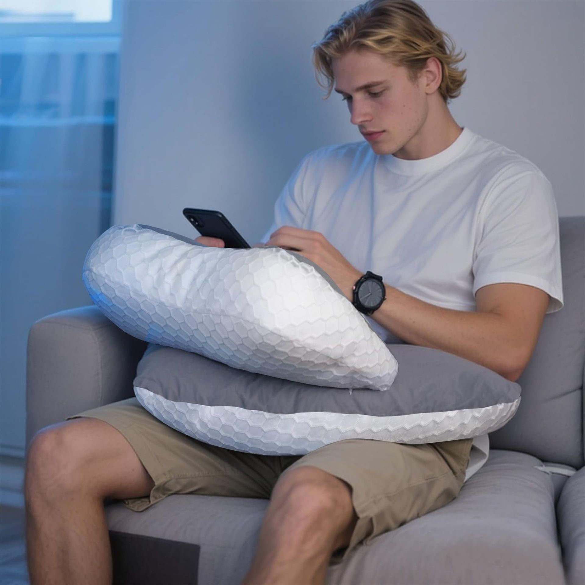 Gaming Reading Pillow Ergonomic U-Shaped Arm Support for Bed Sofa - Grey GP - Student Essentials