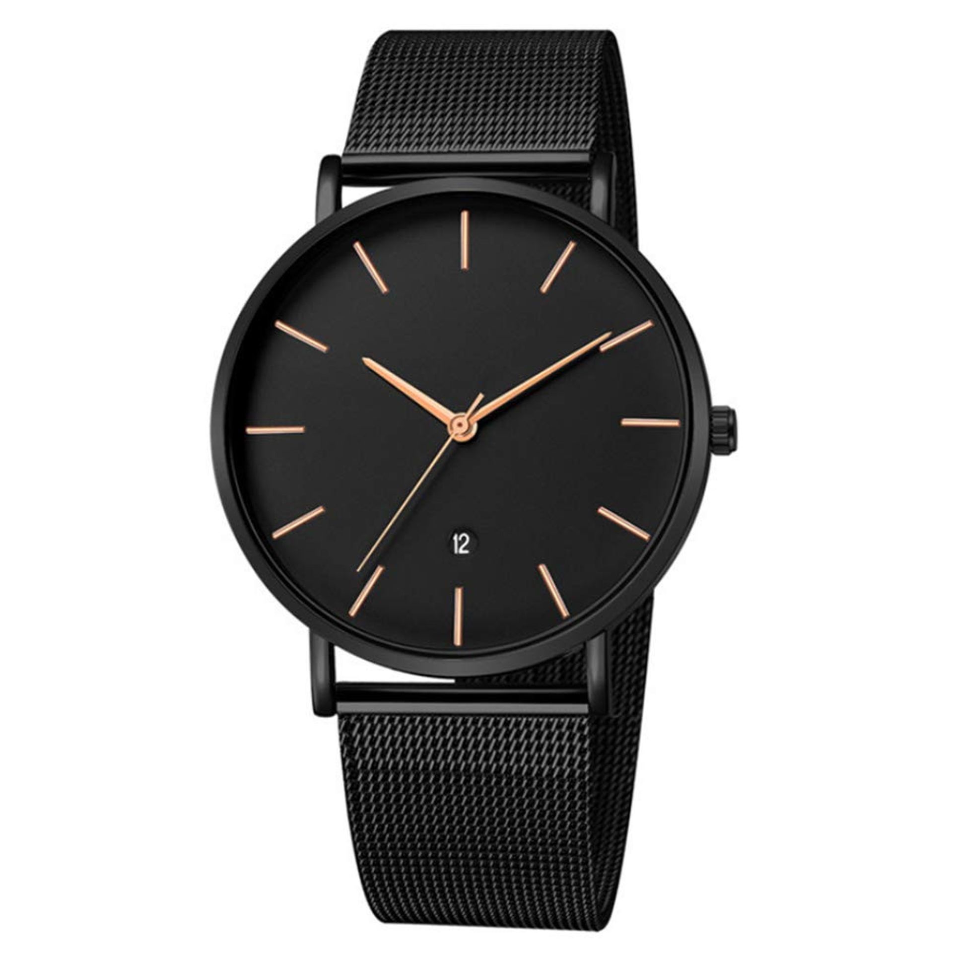 Men's Minimalist Wrist Watch Analog Quartz with Digital Calendar and Stainless Steel Design - Gold