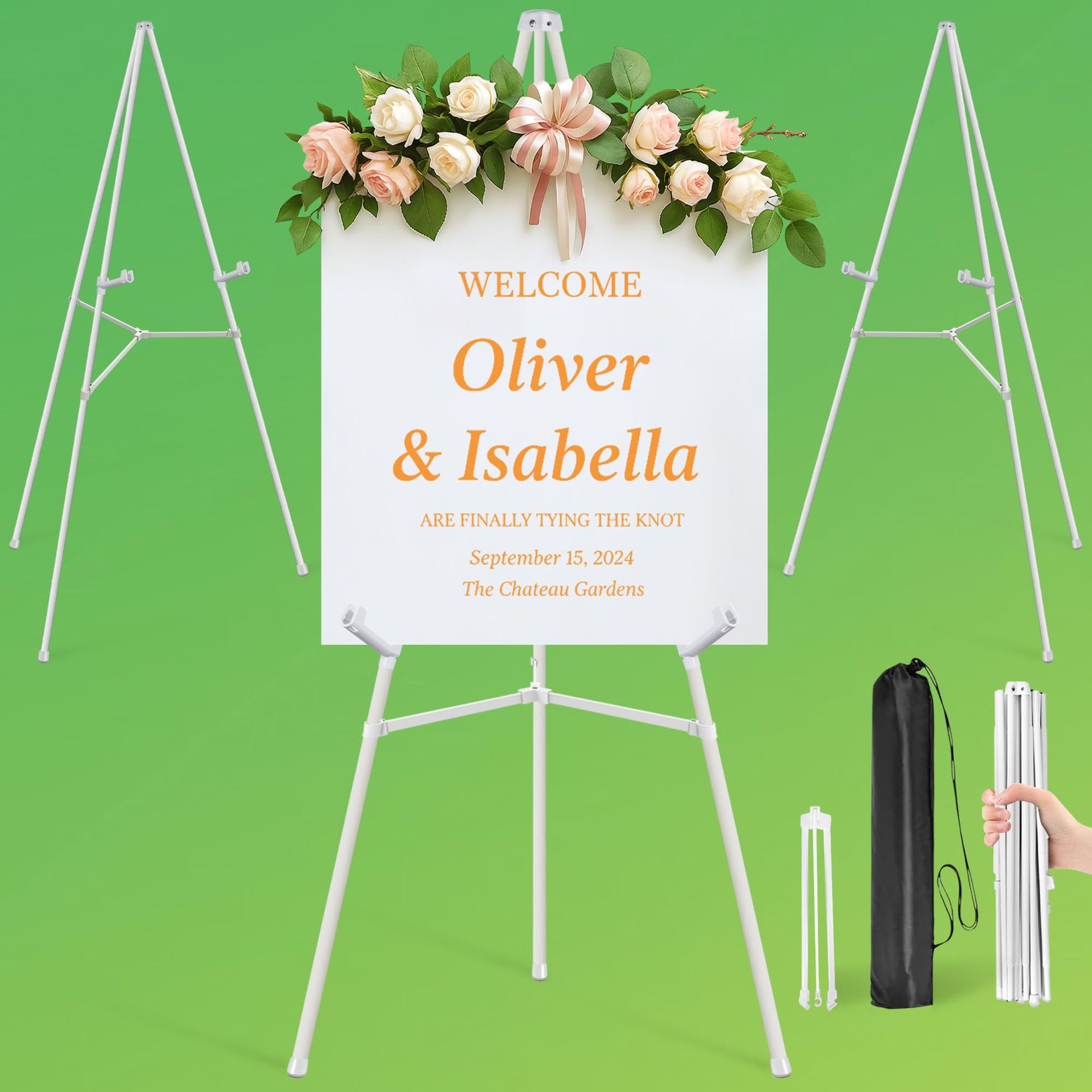 Adjustable Metal Easel Stand 3-Pack Folding Tripod for Signs, Posters & Paintings with Carry Bags - White 3Pack