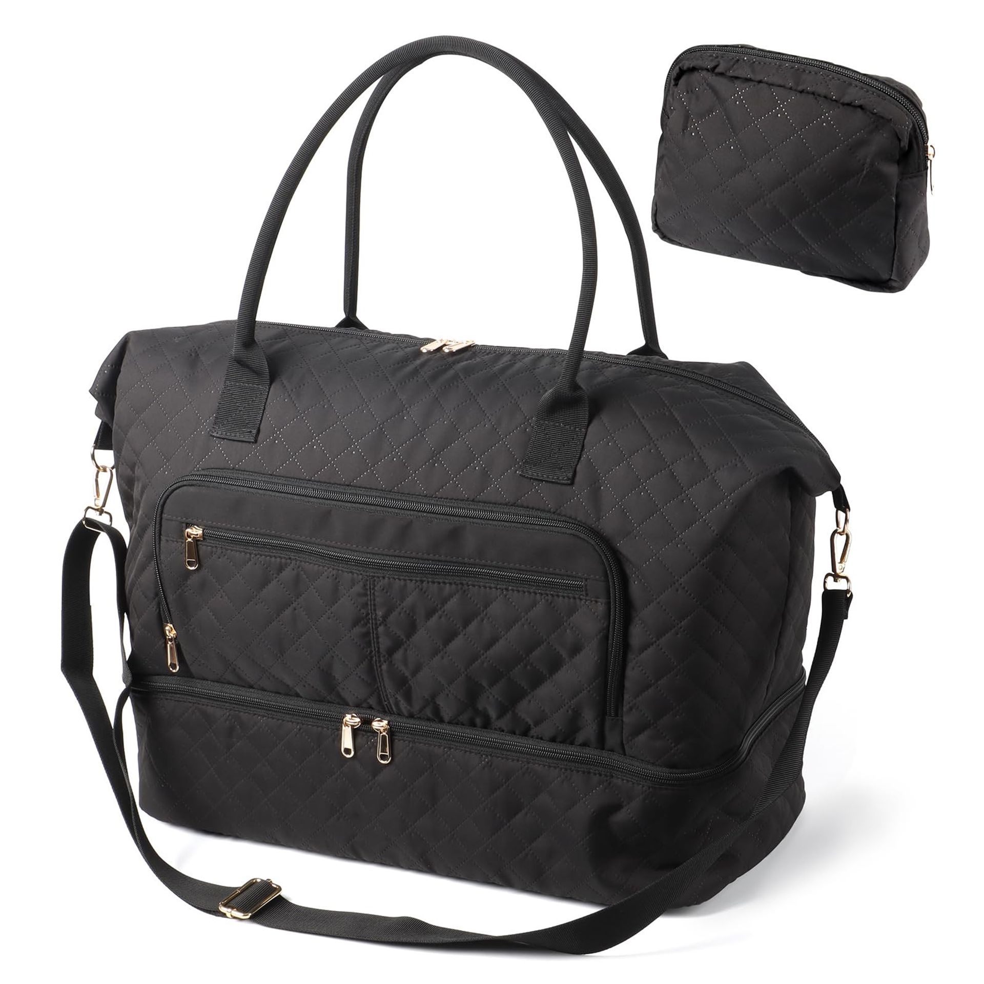 Gym Duffle Bag with Shoe Compartment Waterproof Sports Holdall for Fitness, Travel and Outdoor Activities - Black 44.7×20.8×34.8cm