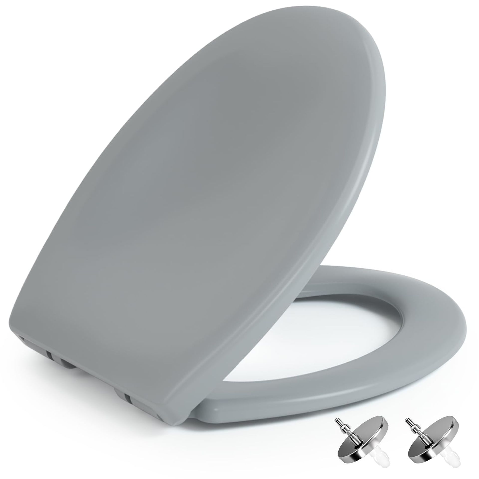 Premium Soft Close Toilet Seat Durable Fade-Resistant Quick Release Universal Fit - Grey O-Shape