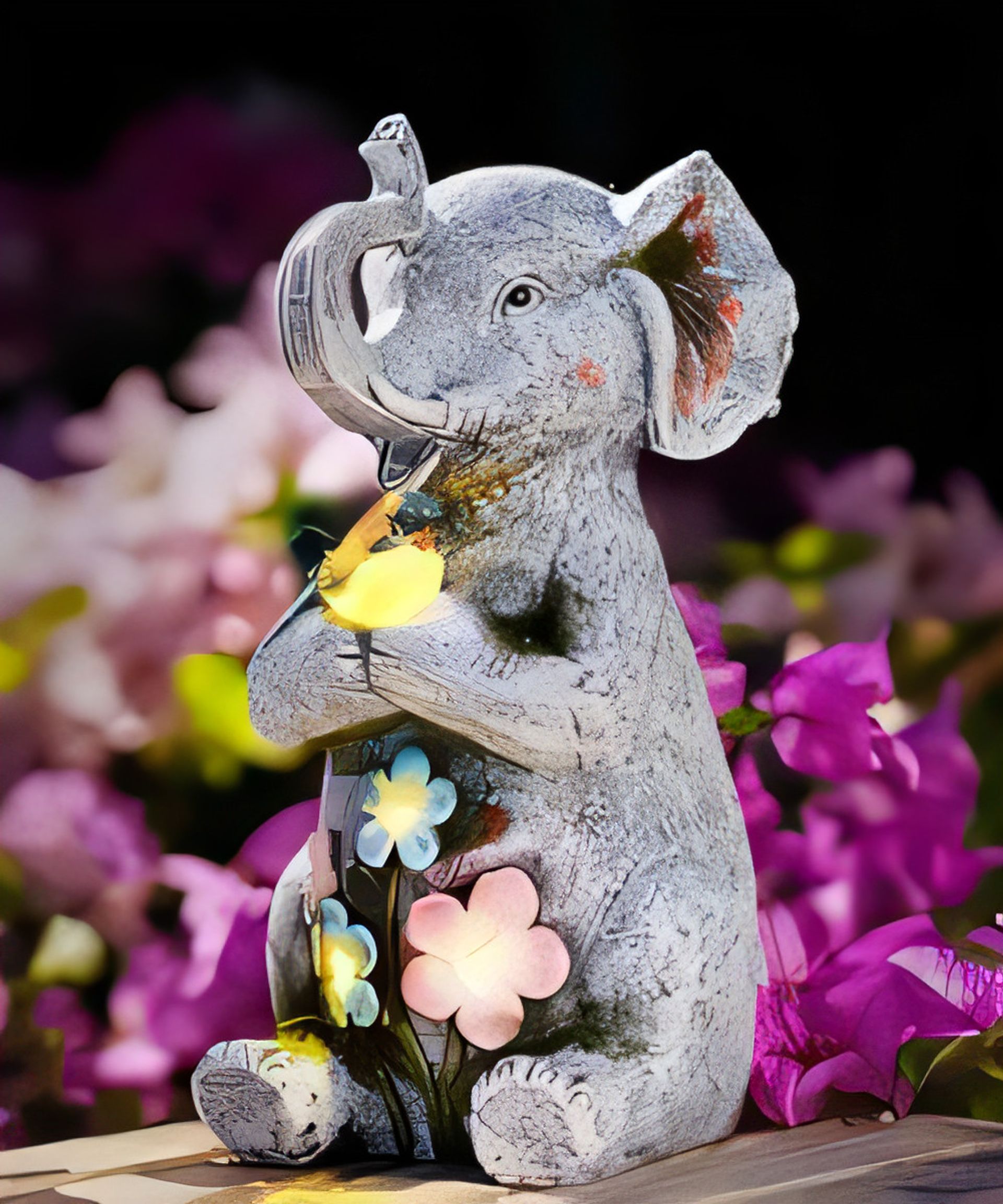 Solar Elephant Holding Bird Statue Garden Ornament Weather-Resistant Outdoor Décor - Elephant One Size