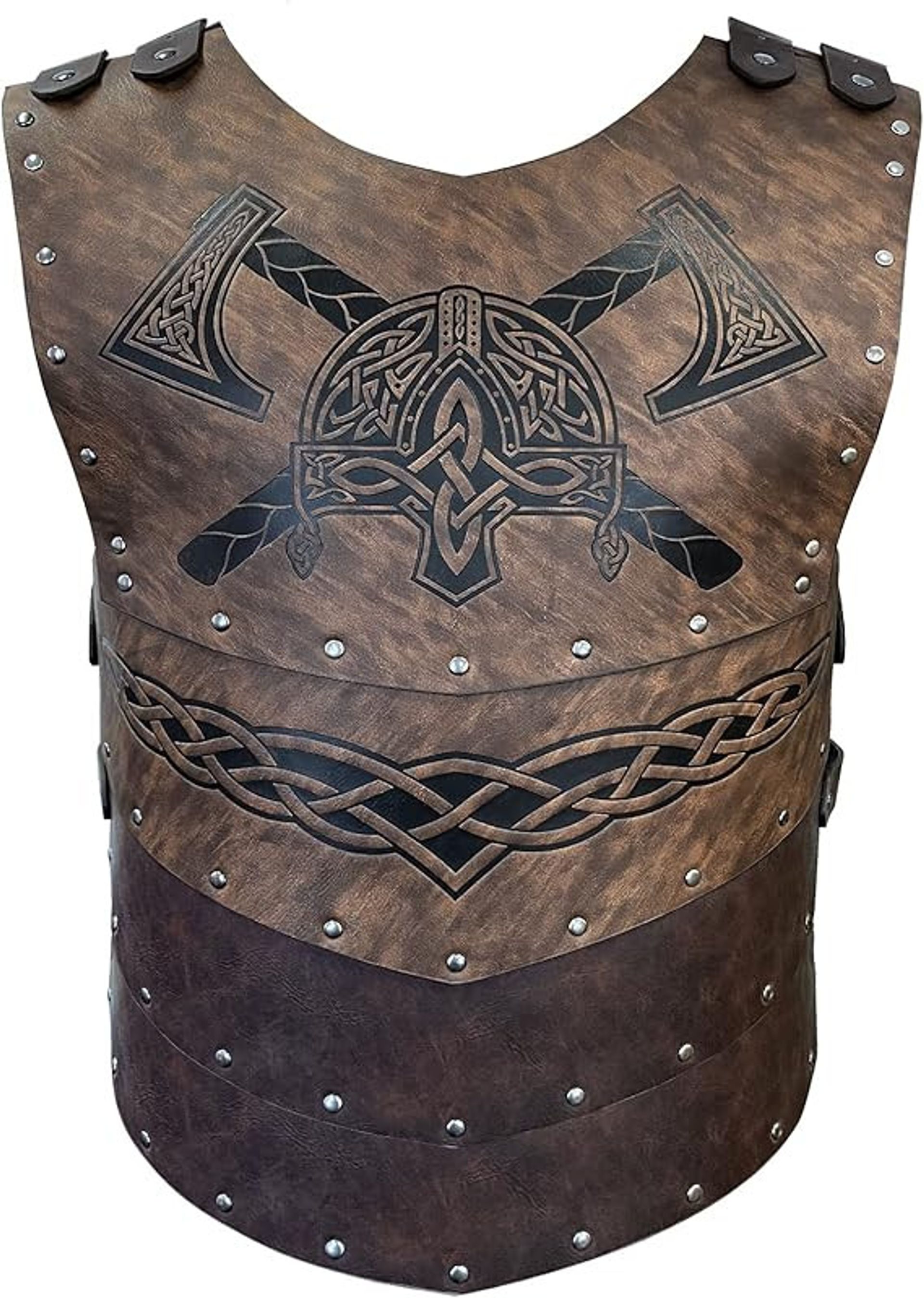 Viking Faux Leather Embossed Chest Armour Medieval Knight LARP Cosplay Costume - Brown A L
