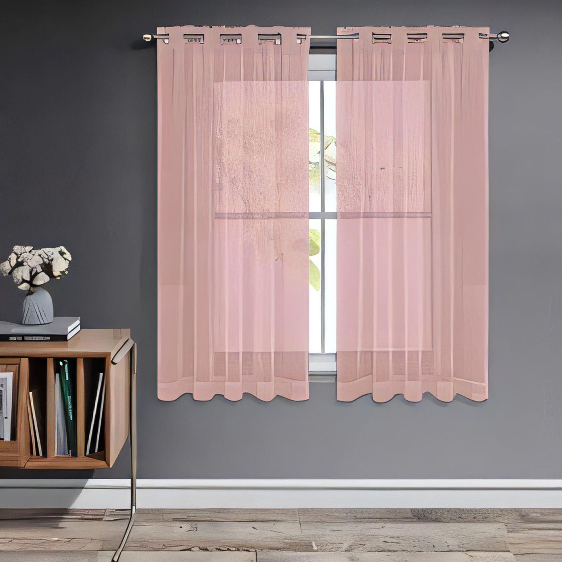 Net Curtains 2 Panels Woven Eyelet Voile Sheer Semi-Transparent Window Treatment for Living Room or Bedroom - Pink 52x63 Inch