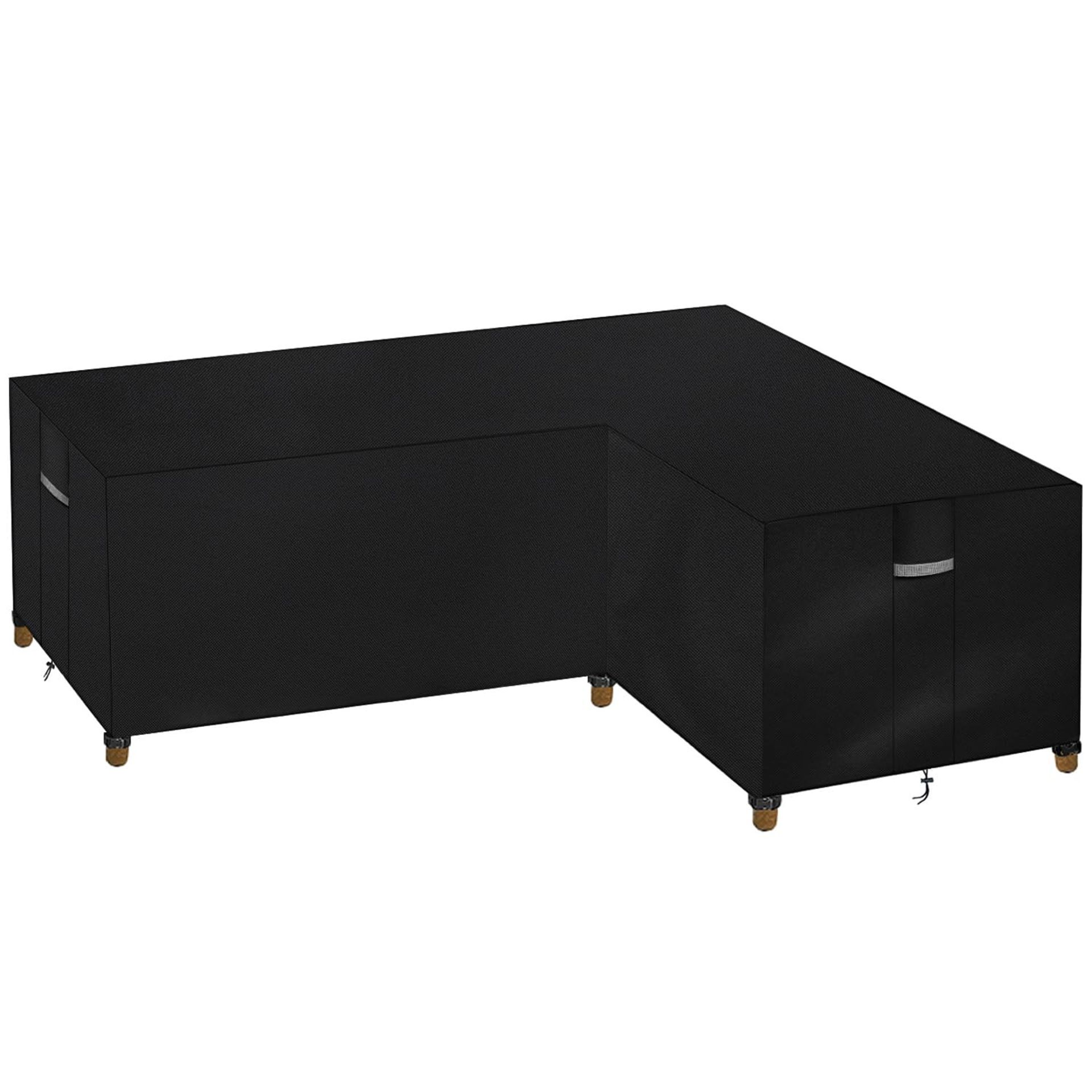 L-Shape Garden Furniture Cover Waterproof Heavy Duty Oxford Fabric Windproof Anti-UV Outdoor Rattan Sofa Protector - Black 286x222x85cm