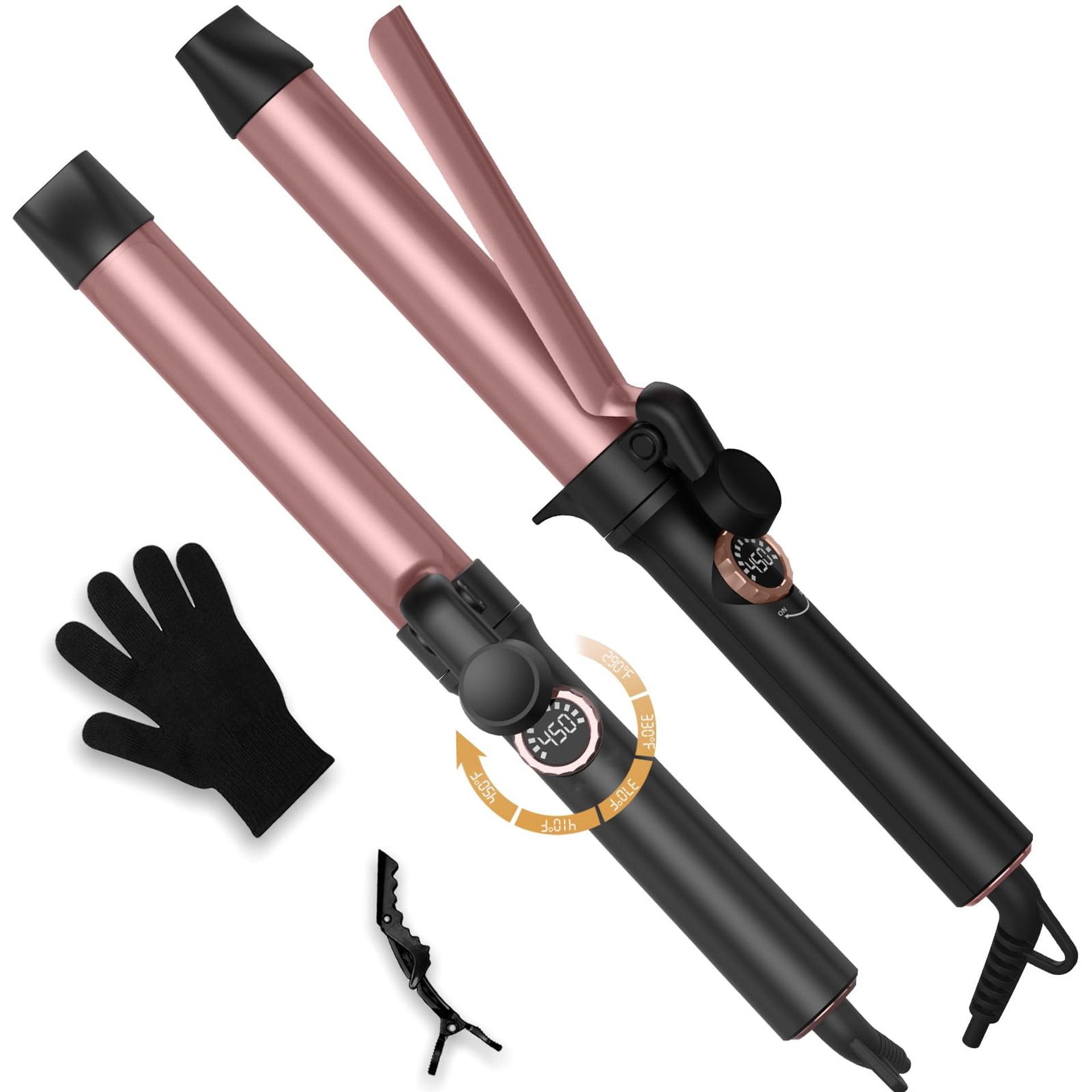 Curling Iron with Ceramic Coating 32mm Barrel 5 Temperature Settings LCD Display Dual Voltage - Black 32mm