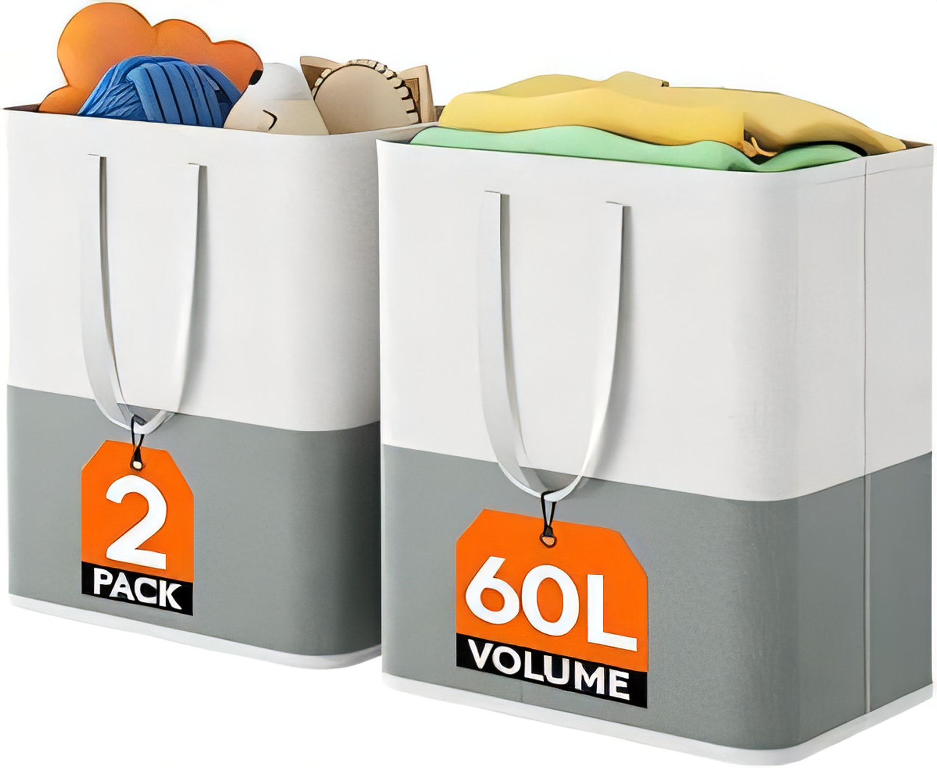 Lifewit 60L Laundry Basket 2 Pack, Collapsible & Freestanding Hamper for Bathroom & Bedroom