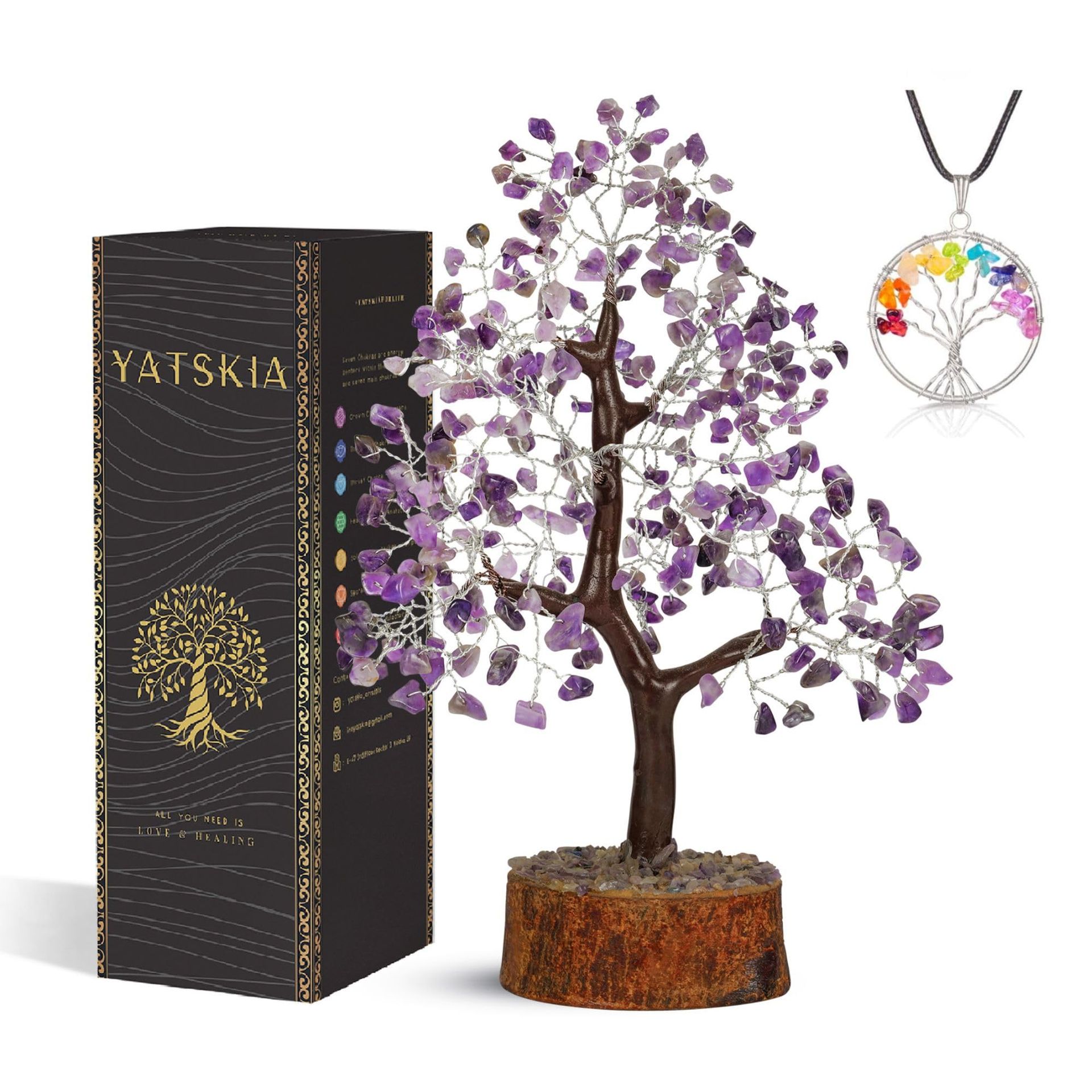 Crystal Chakra Gem Tree of Life Decoration Seven Chakra Healing Bonsai - Seven Chakra (Silver Wire) 10-12 Inches