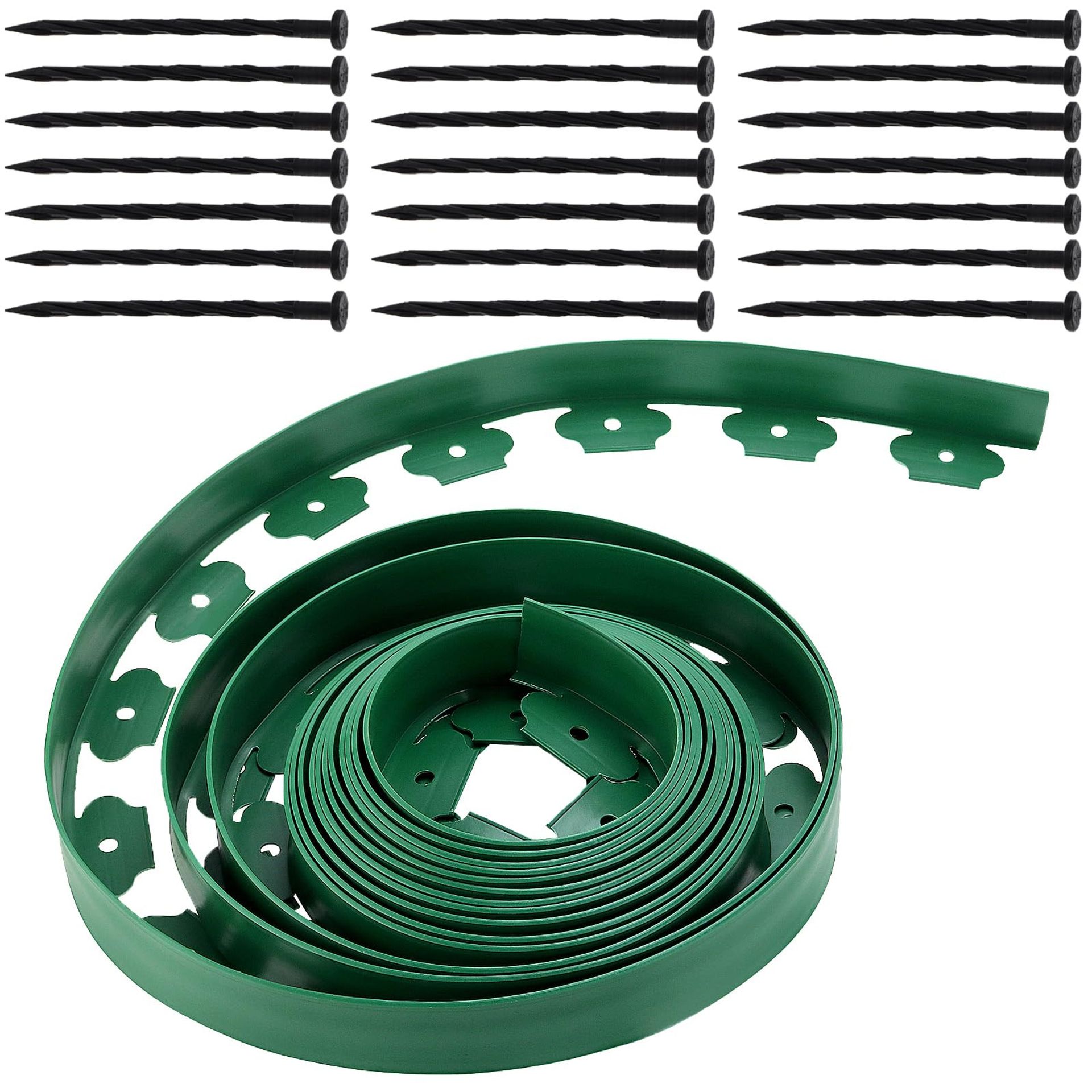 Flexible Lawn Edging Border 10m with 45 Fixing Nails Plastic Garden Edge Belt for Flower Beds and Paths - Green 10m