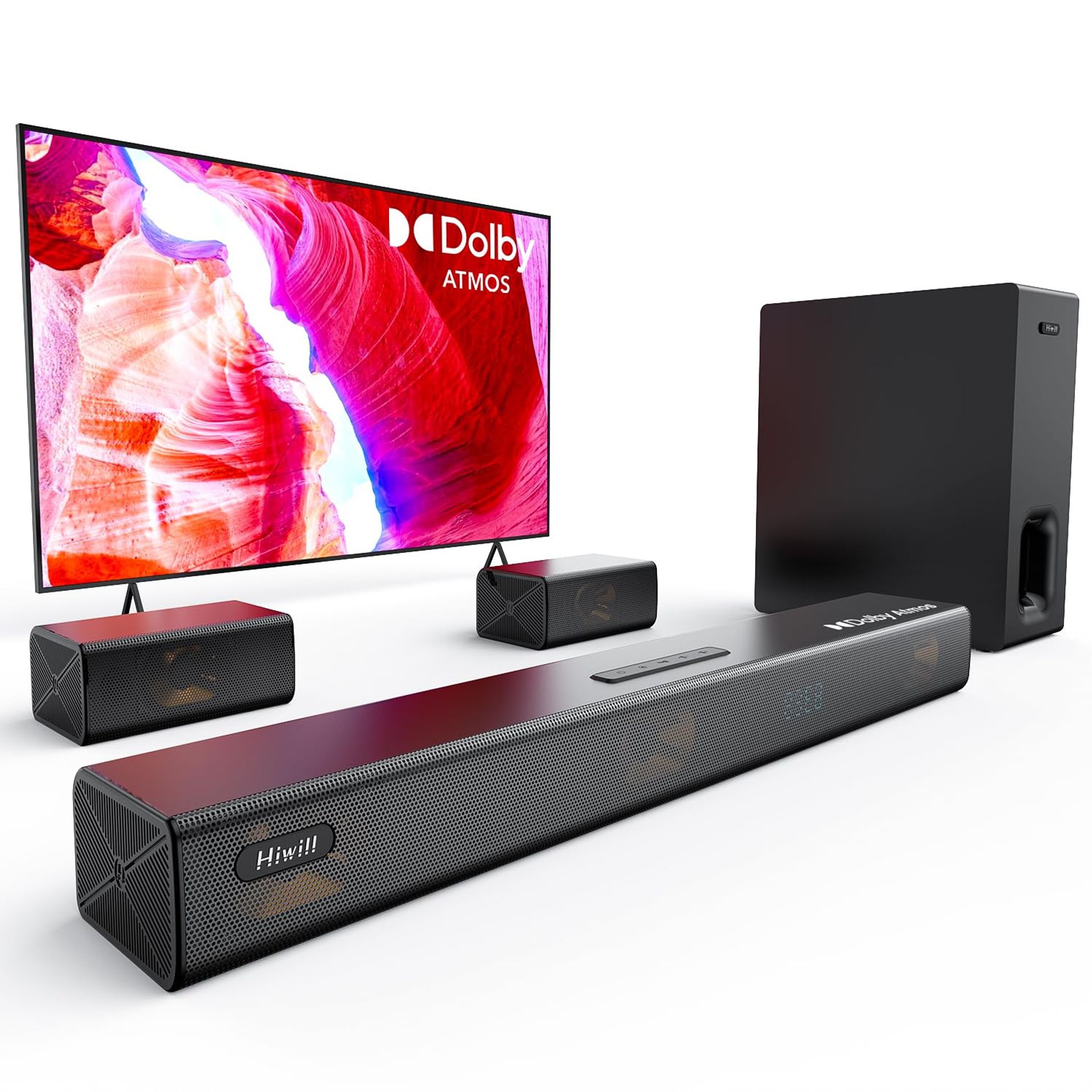 5.1 Channel Sound Bar for TV with Dolby Atmos, Wireless Subwoofer & Rear Speakers Surround Sound System - Black A51Pro