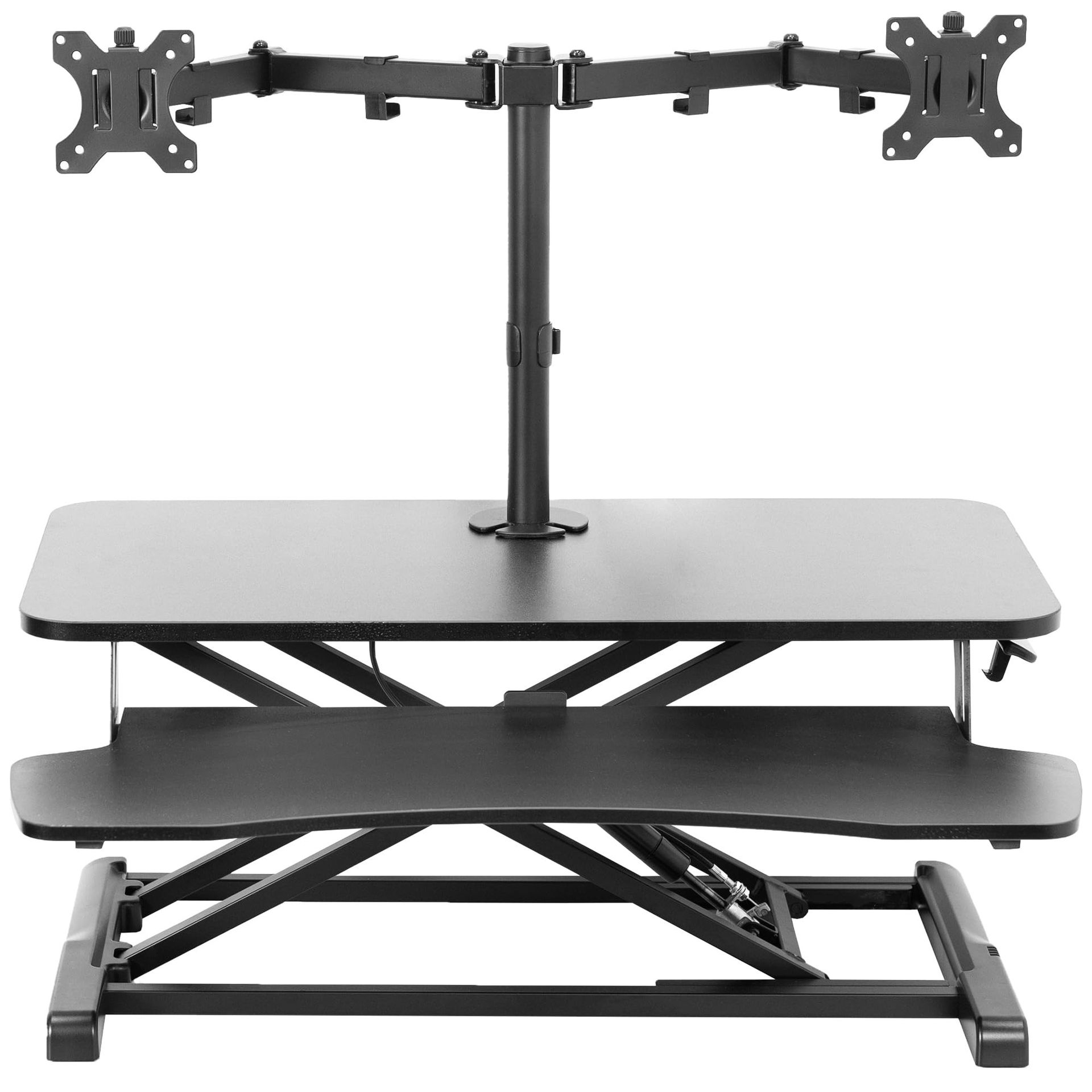 Height Adjustable Standing Desk Converter with Dual Monitor Mount, 32-inch Sit Stand Riser for Active Workstations - Grey 32"