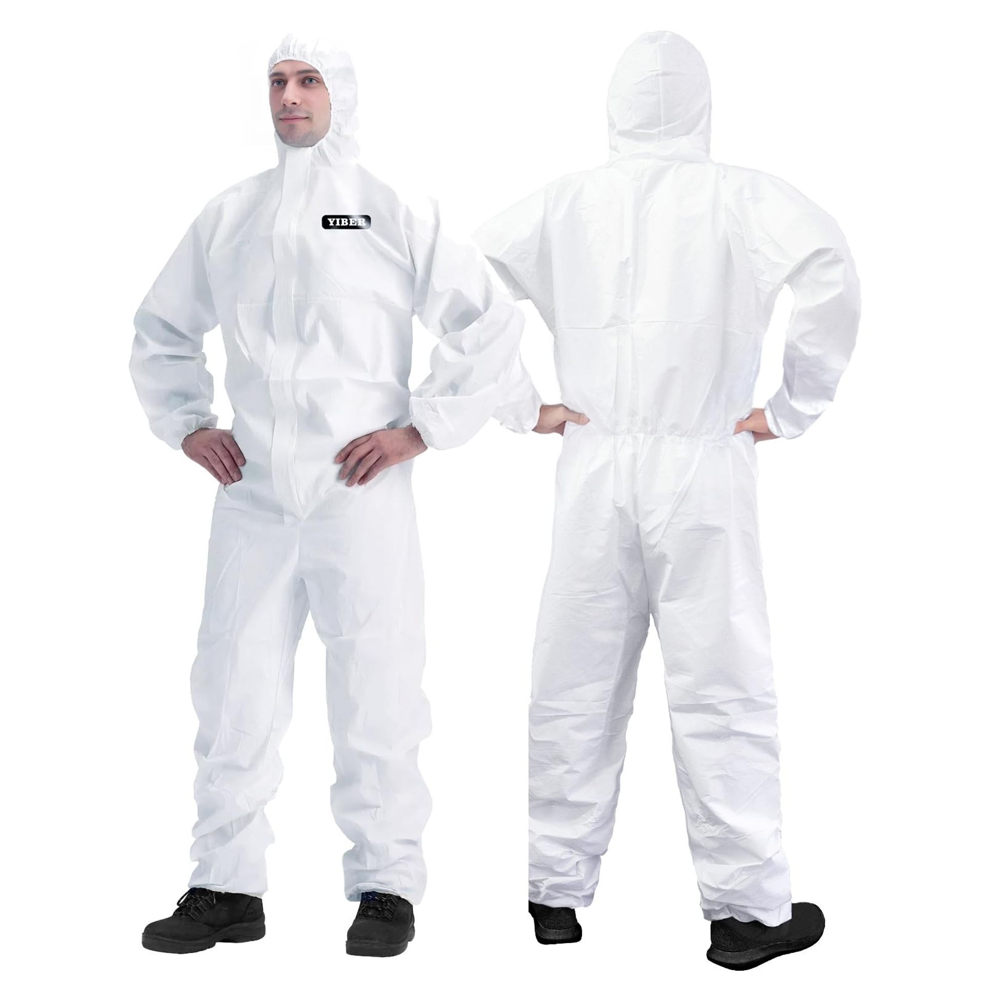 Disposable Protective Coveralls Breathable Water-Resistant Work Overalls for Men & Women - White XXL
