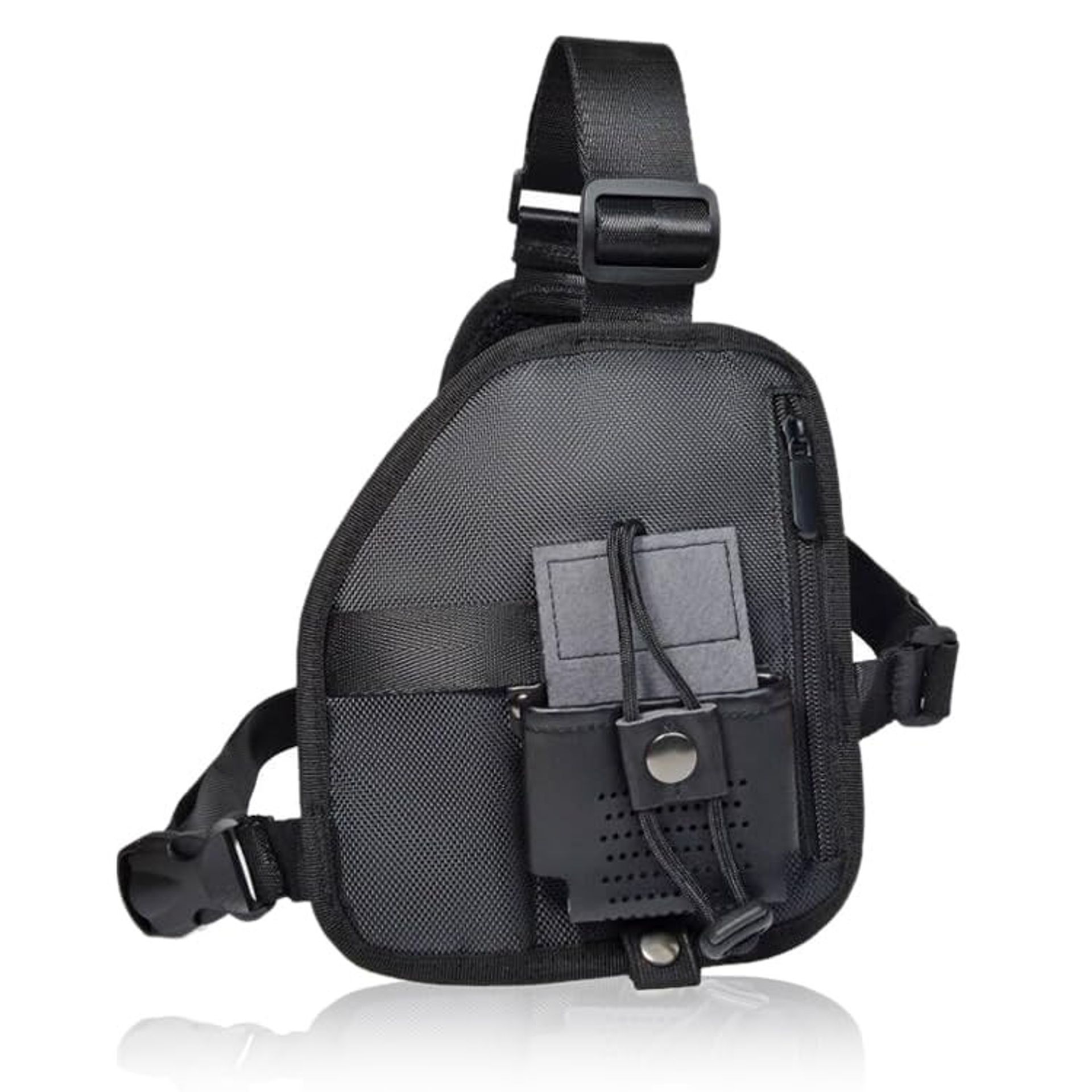 Radio Holder Chest Harness Bag Universal Two Way Walkie Talkie Carry Case Adjustable Straps for Outdoor Use - Black NY112902