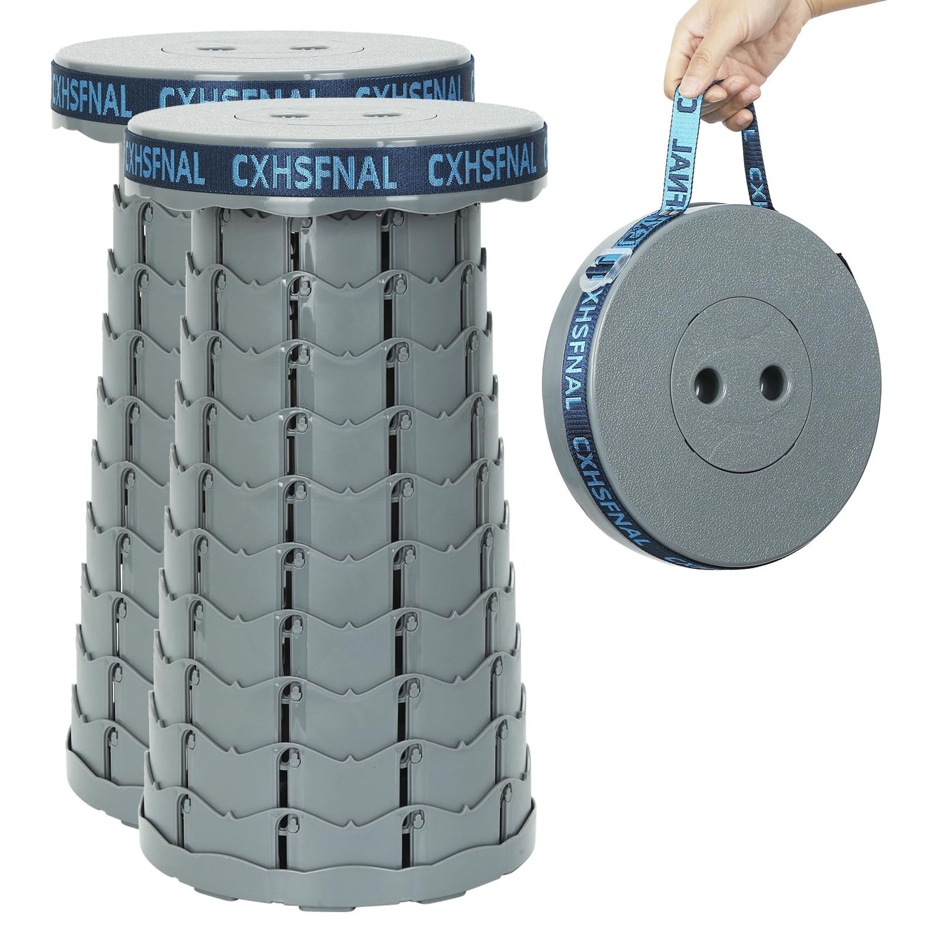 Portable Folding Stool 2 Pack Lightweight Collapsible Camping Chair 180kg Capacity Telescoping Height Adjustable - Grey Double