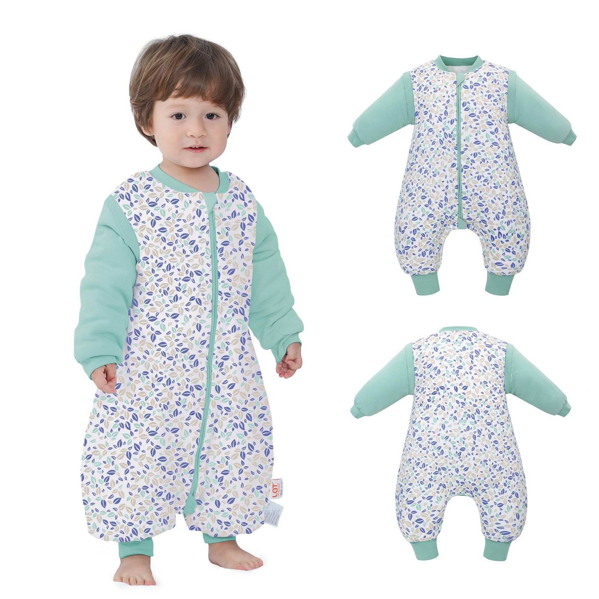 Baby Sleeping Bag Split Leg with Removable Sleeves Cotton Sleep Sack for Winter Toddlers - Green S