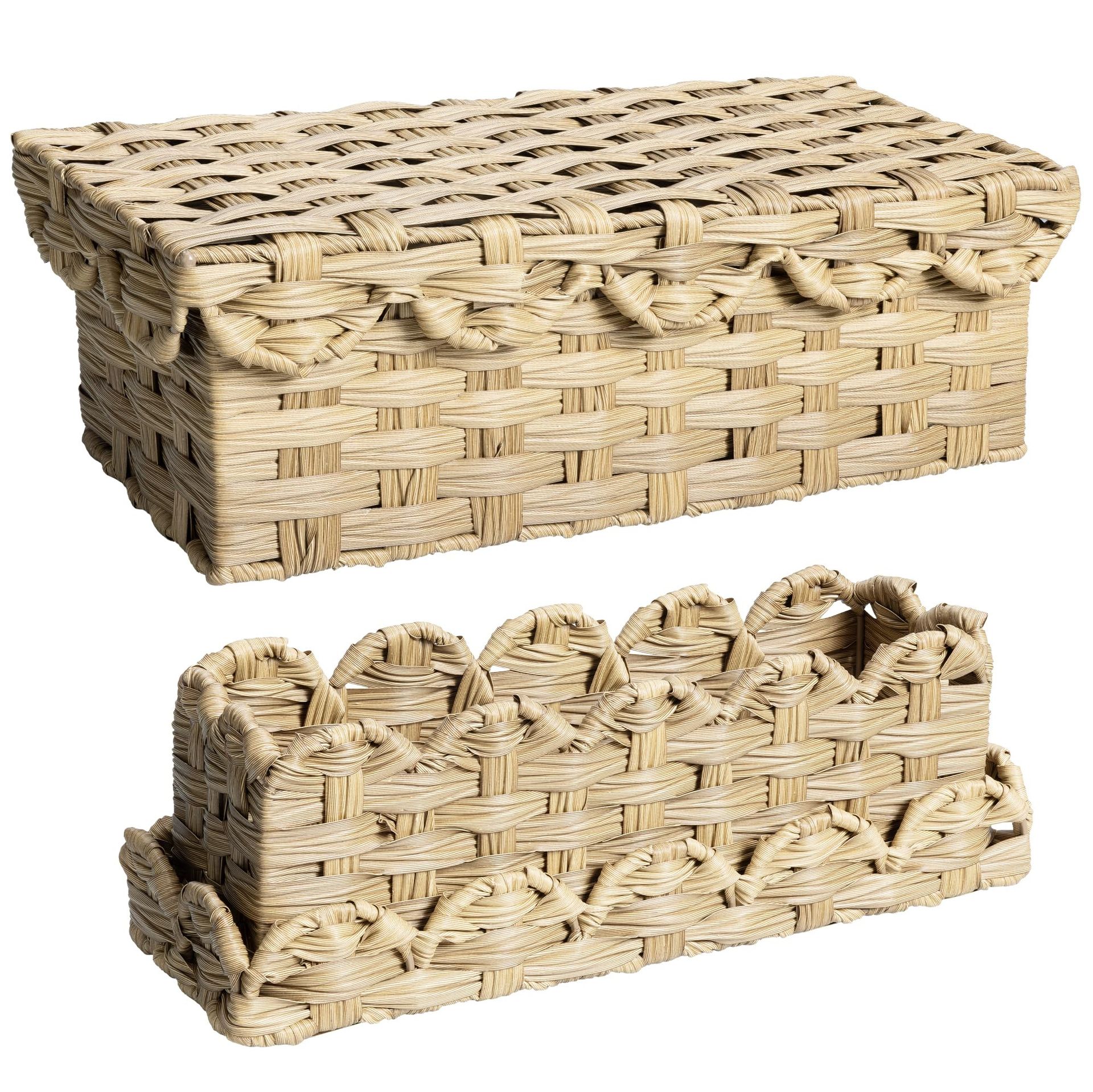 Woven Storage Basket Set with Scalloped Edges Convertible & Durable Design for Home Organisation - Brown Large & Small - Spring Refresh