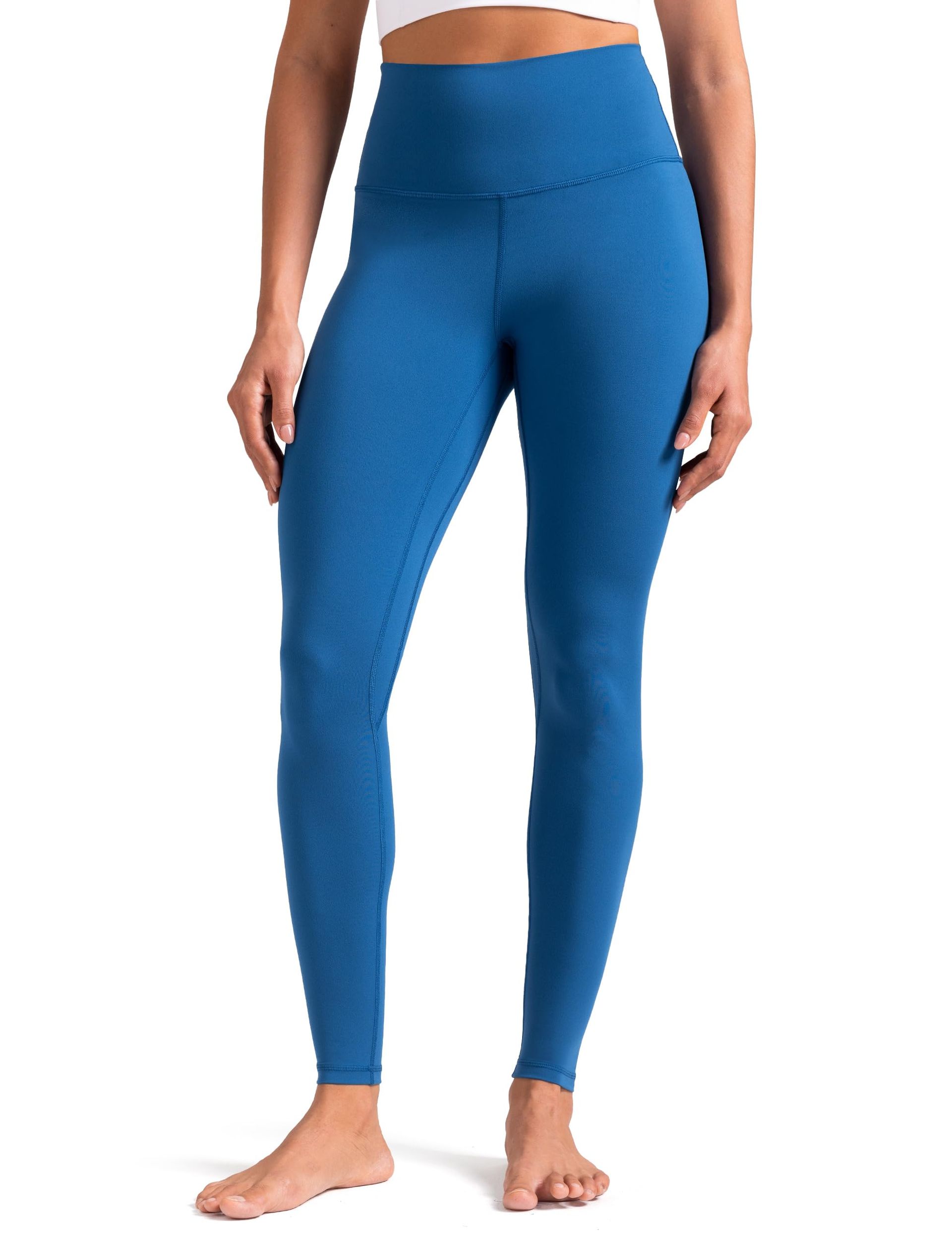 Women's High Waisted Workout Leggings 28" Full Length Ultra Soft Tummy Control Yoga Pants - Classic Blue M