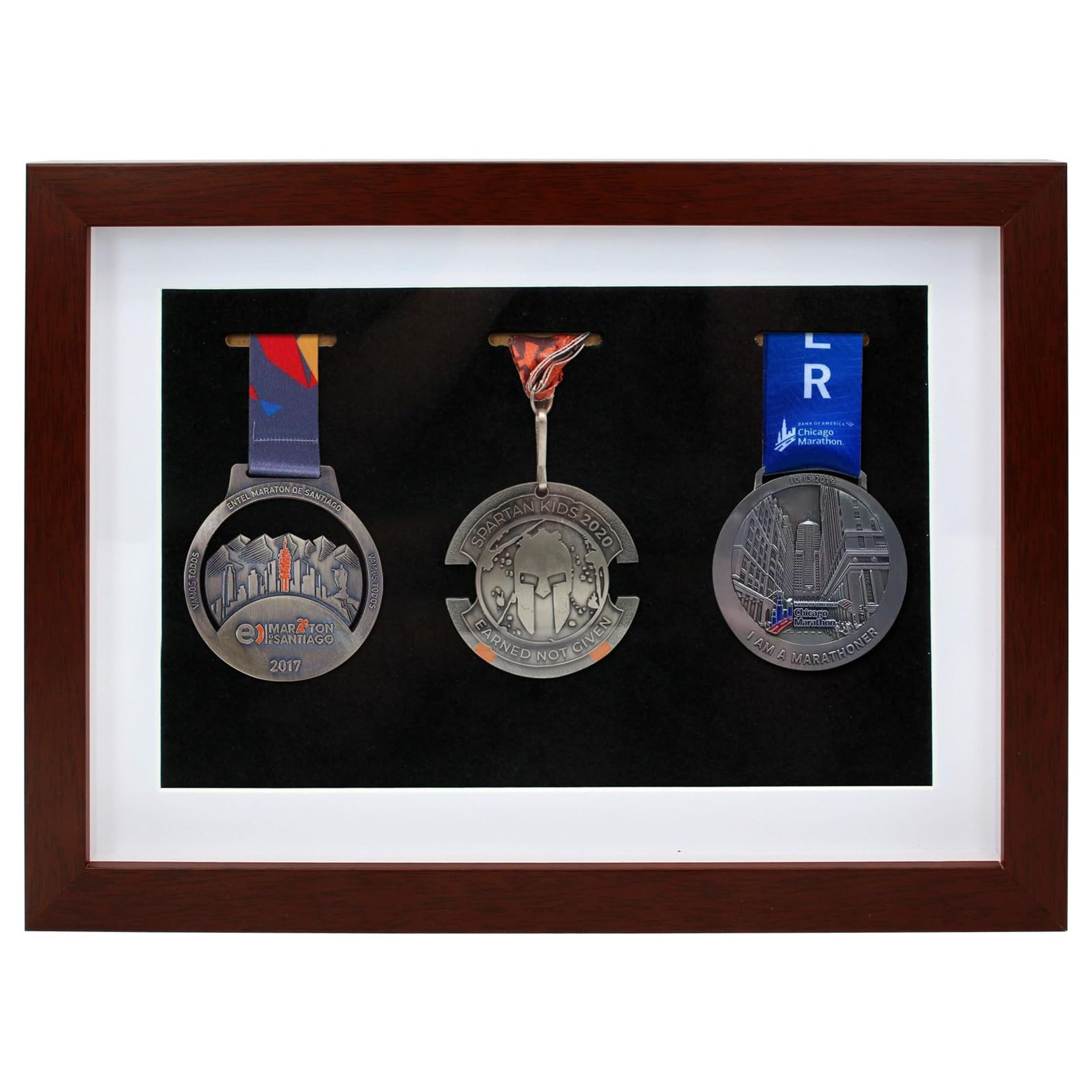 Medal Display Frame 3D Shadow Box for Runners, Sports & Military Awards - Walnut Brown 32.5 x 23.6 cm