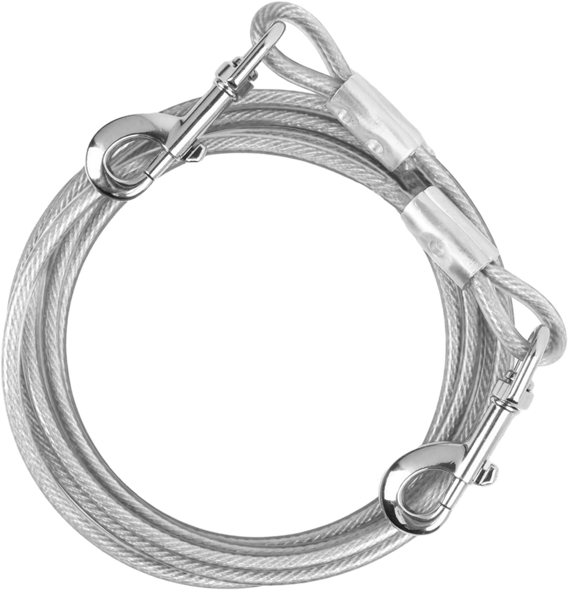 Dog Tie-Out Cable Heavy Duty Steel Wire Lead with Swivel Hooks for Small to Large Dogs, 250 kg Capacity, Yard or Camping Use - Silver 10 m