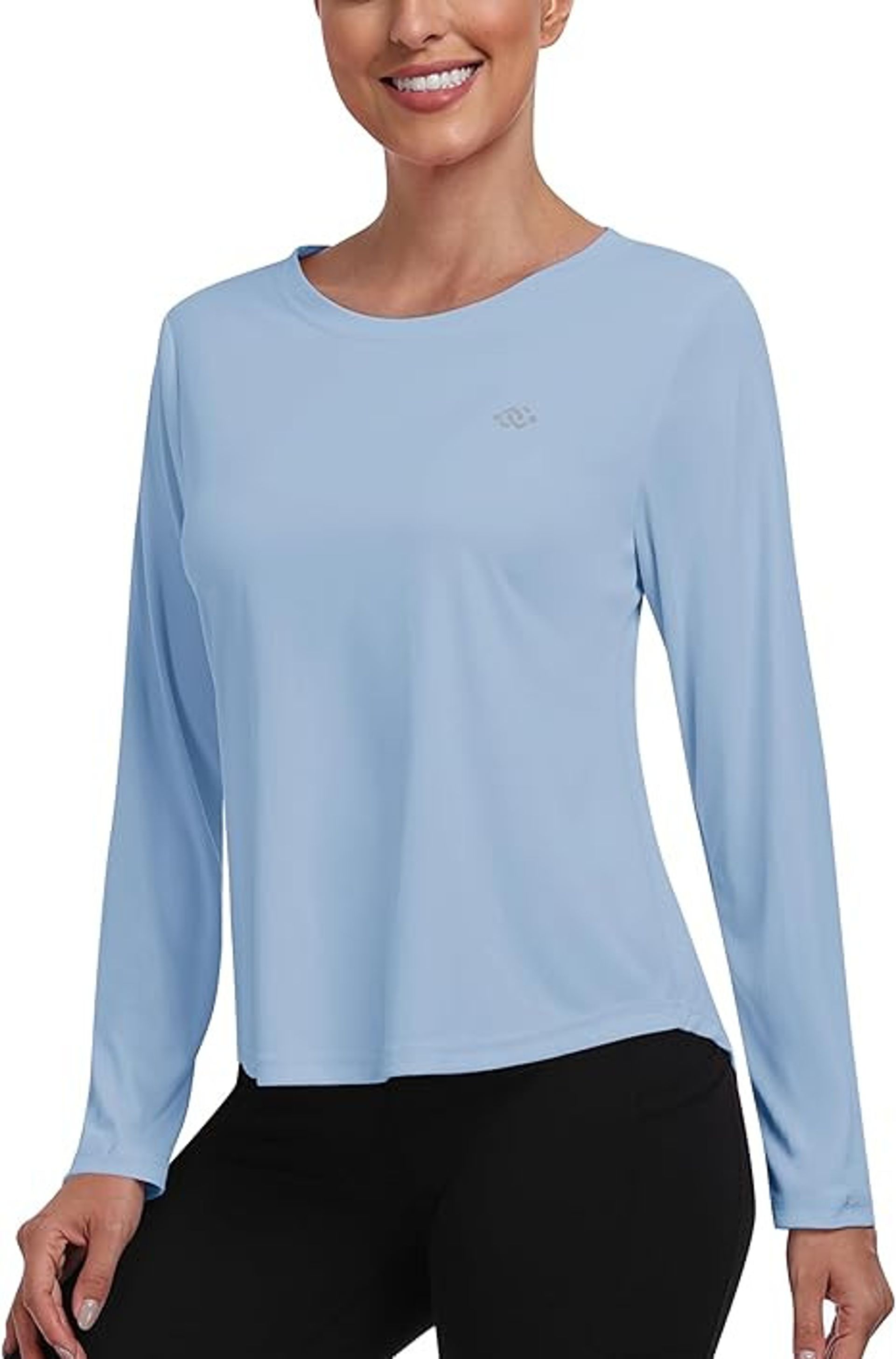 Women's Long Sleeve Running Top UPF 50+ Quick Dry Breathable Sports Shirt - Sky Blue L