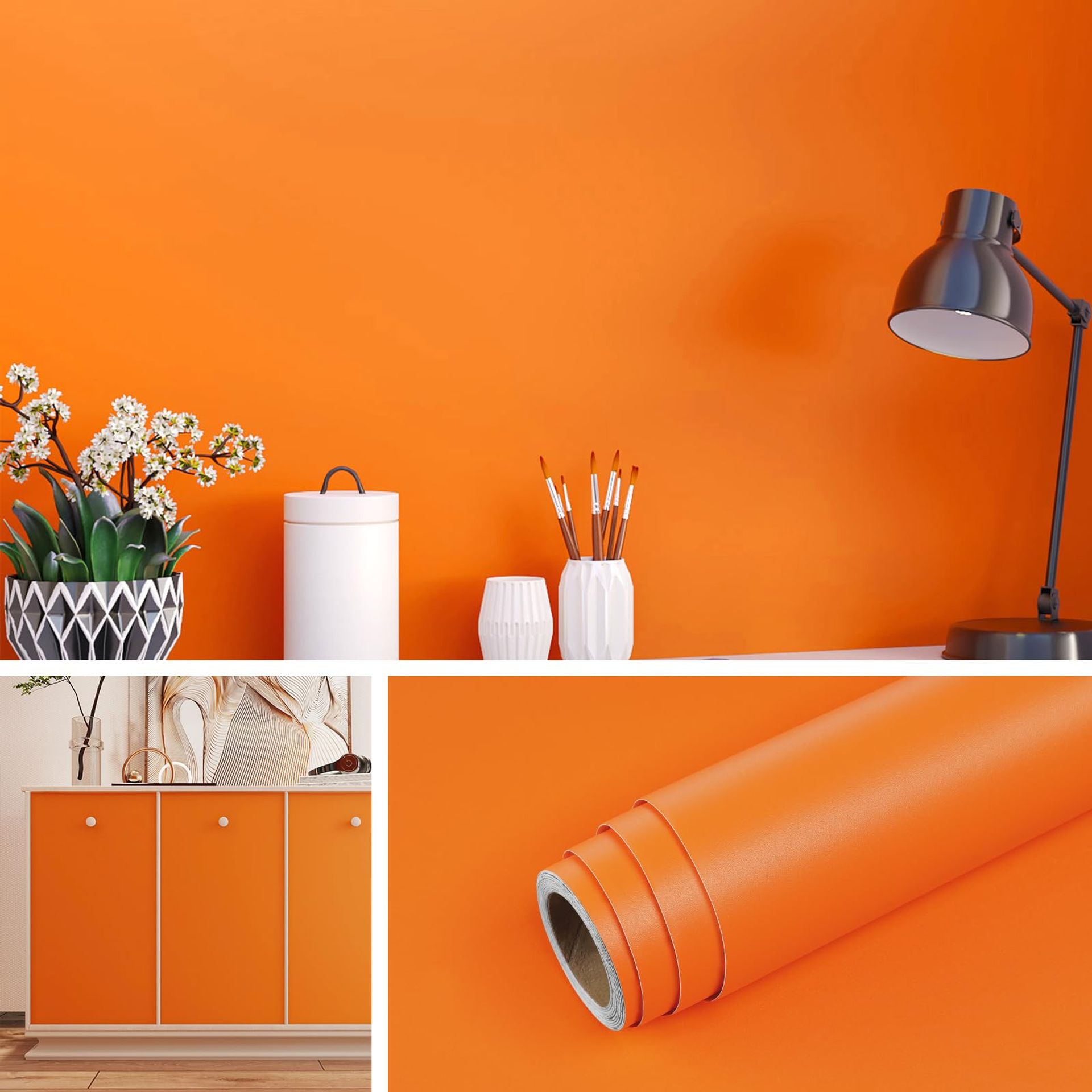 Peel and Stick Wallpaper Self Adhesive Vinyl Waterproof Matte Finish for Living Room, Bedroom or Kitchen Surfaces - Retro Orange 40CMx10M - Spring Refresh