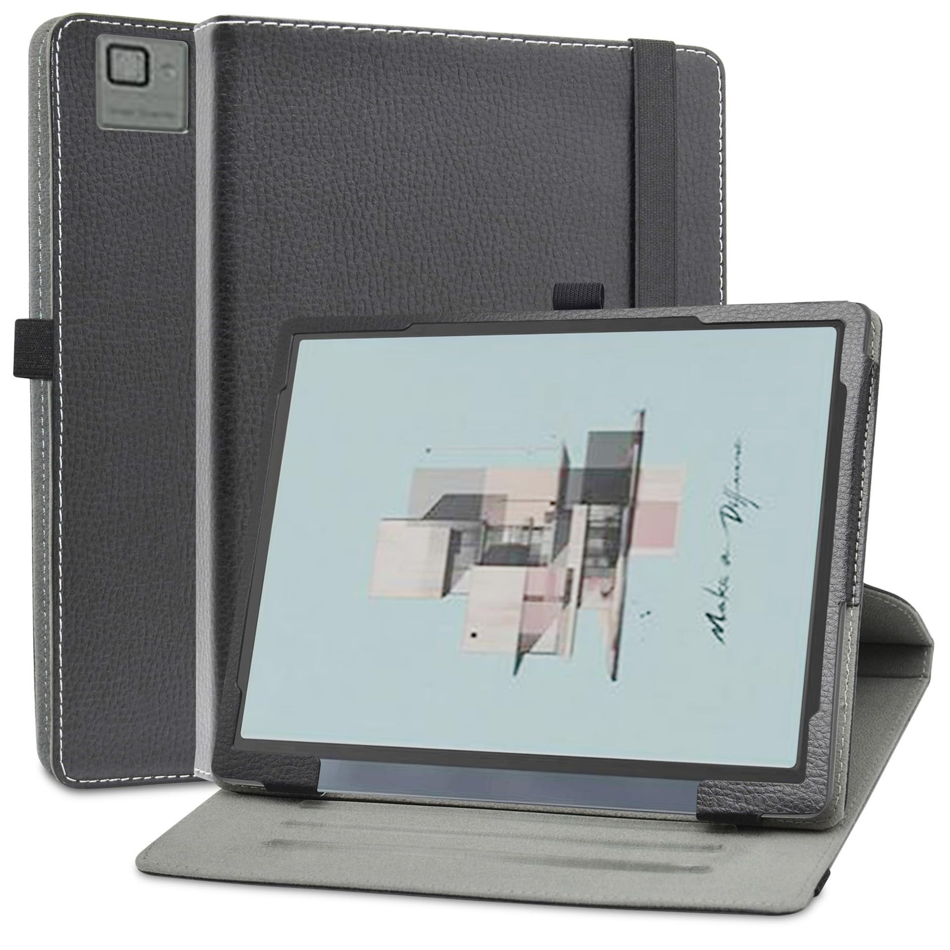 Tablet Case for BOOX Tab Ultra C Pro 360° Rotating PU Leather Cover with Cute Pattern Stand Design - Black