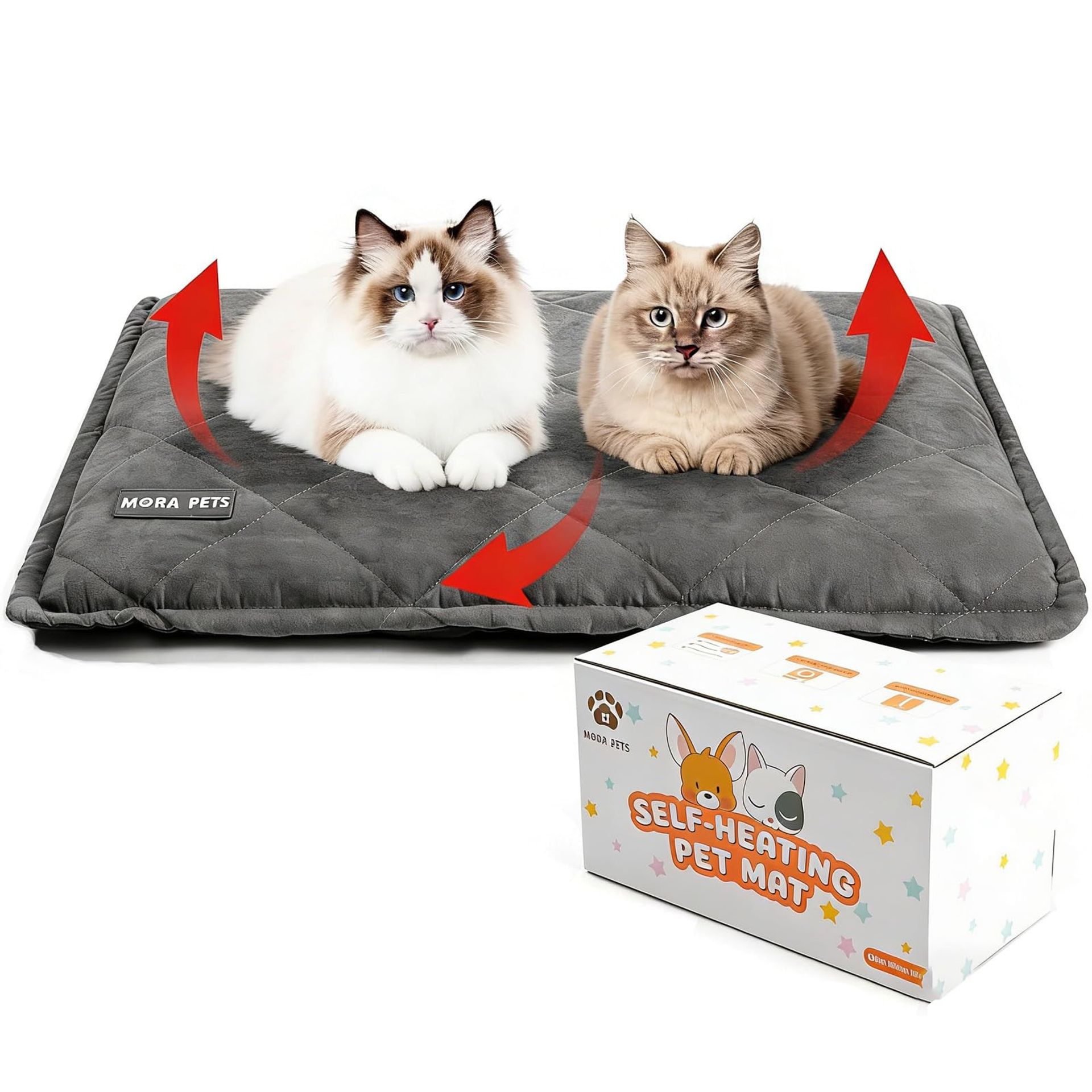 Self Heating Pet Pad for Cats and Puppies Thick Warm Mat with Washable Cover and Anti-Slip Base - Dark Grey S