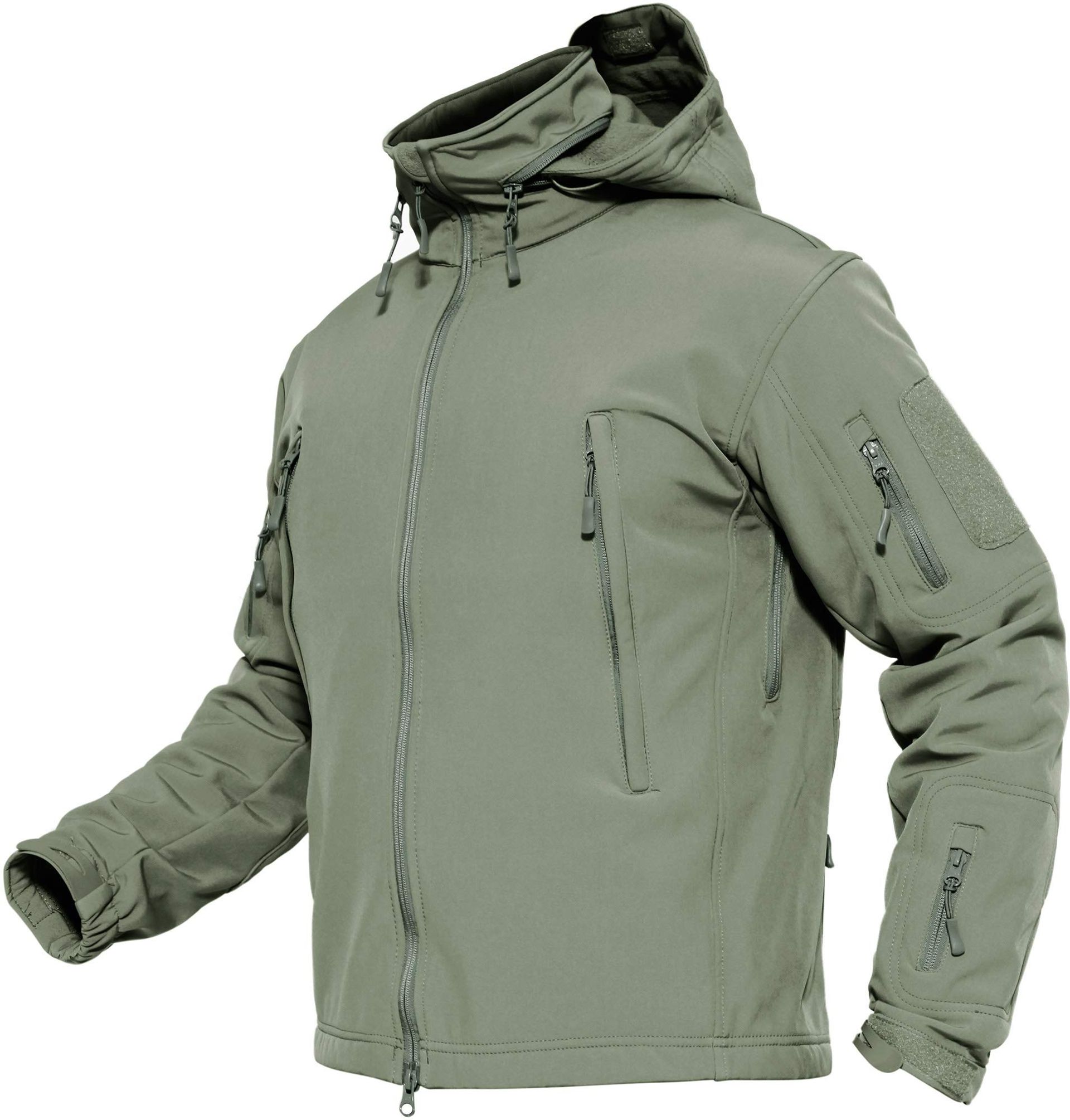 Men's Outdoor Waterproof Fleece Jacket with Hood for Hiking, Camping & Fishing - Army Green XXL