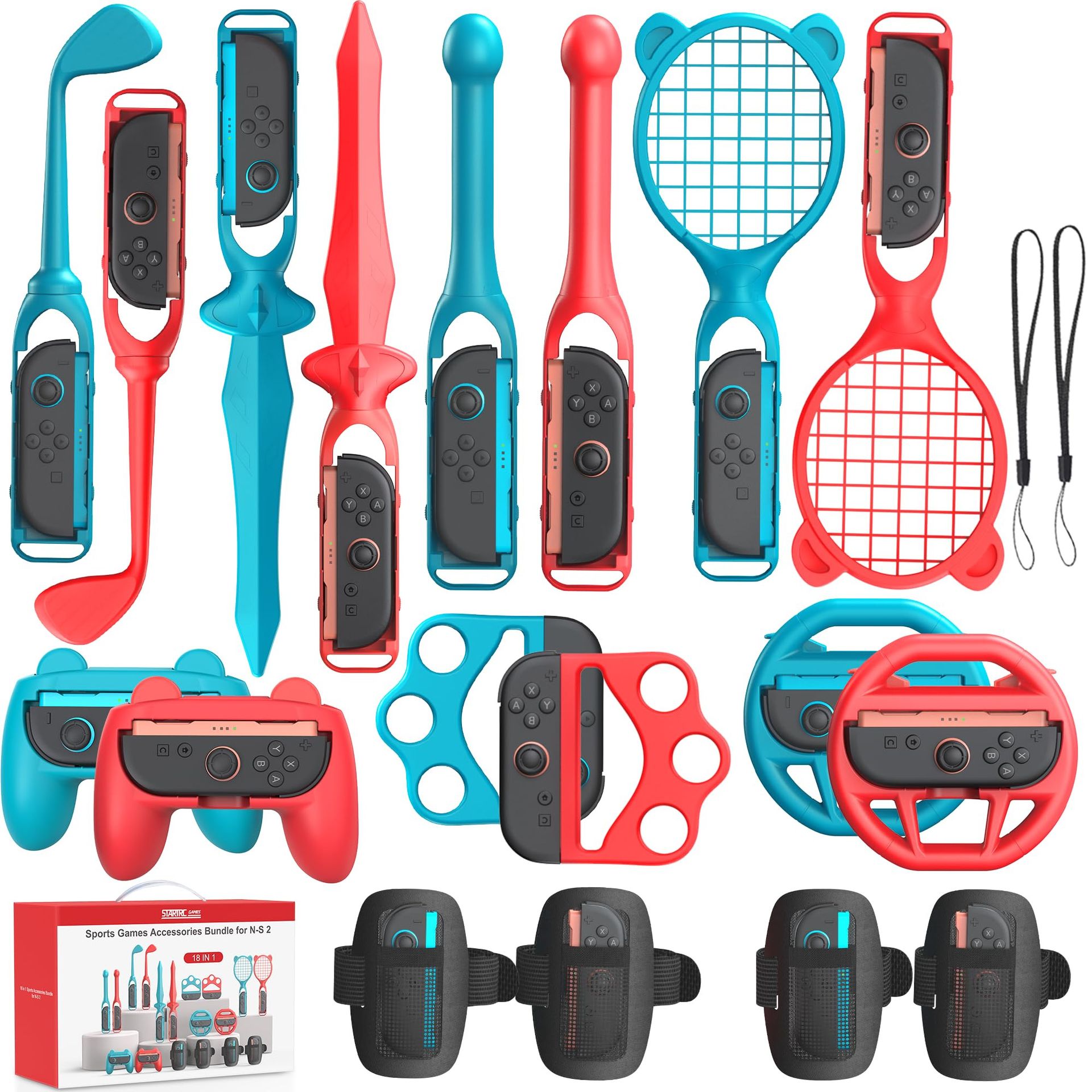 Switch 2 Sports Accessories Bundle 18 in 1 Family Party Pack for Nintendo Switch 2 Games - Blue & Orange 18 in 1