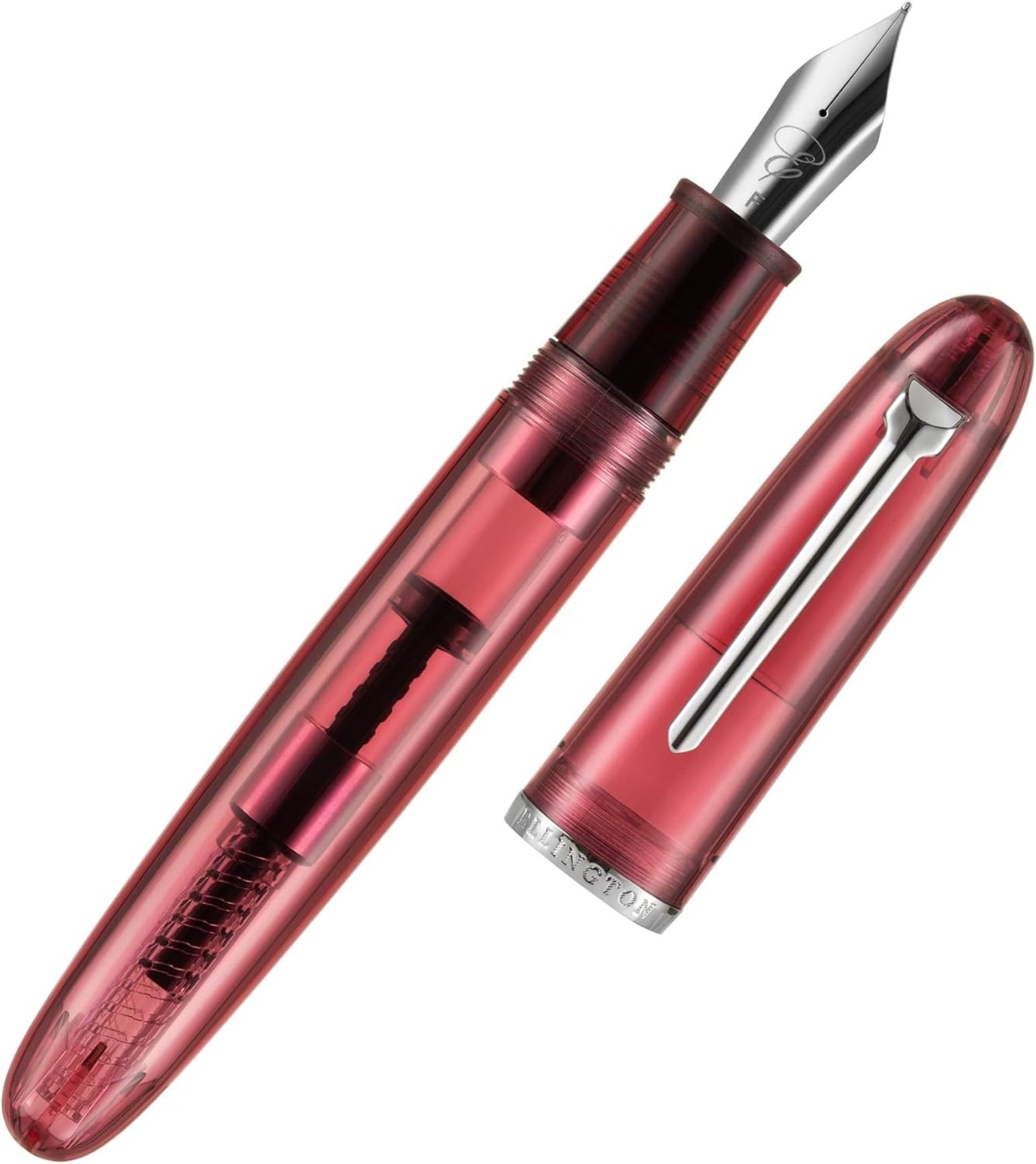 Transparent Fountain Pen Set with Ink Converter & Gift Box Premium Writing Instrument - Crimson Clarity F Nib