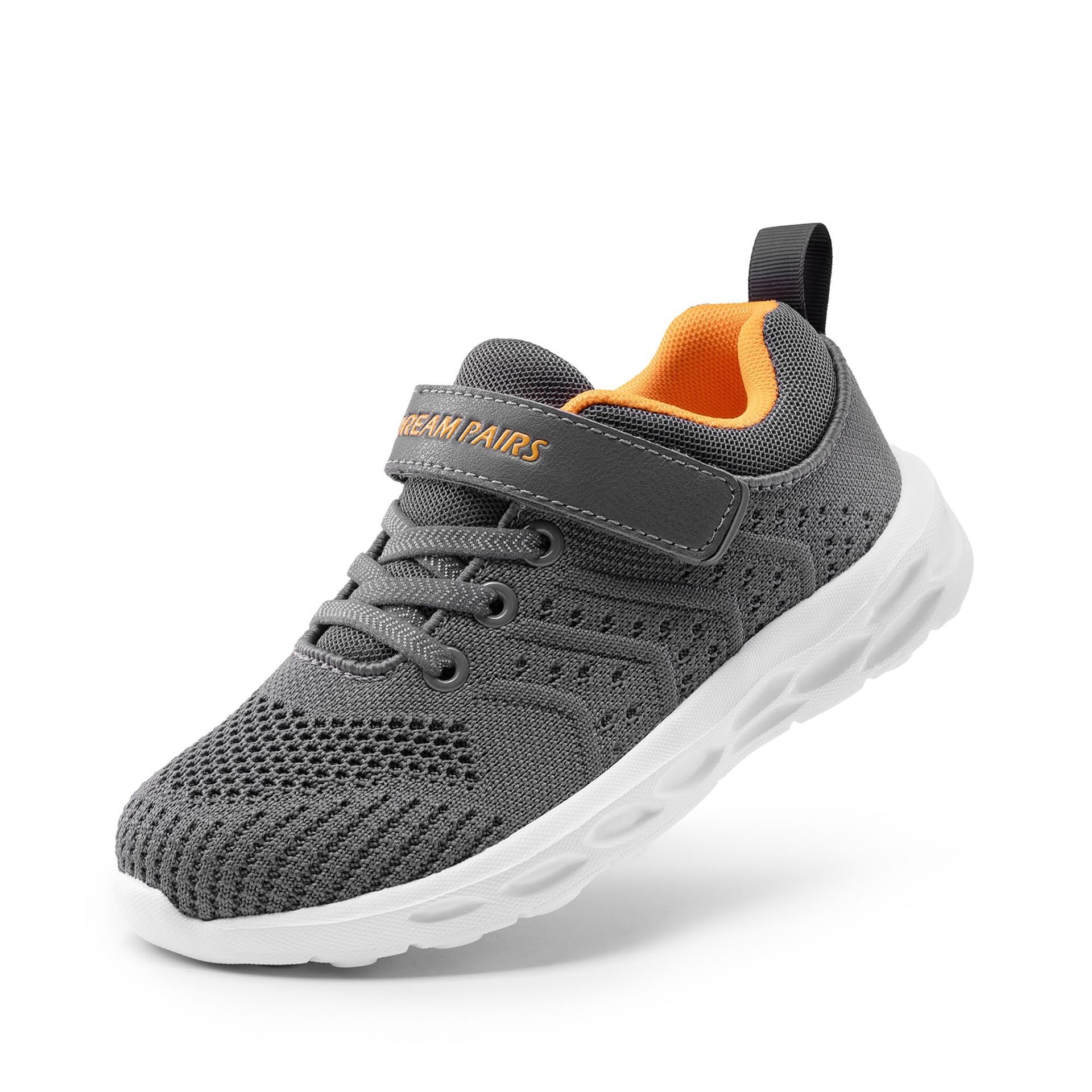 Kids Running Trainers Lightweight Breathable Athletic School Sneakers - Grey Orange UK 9