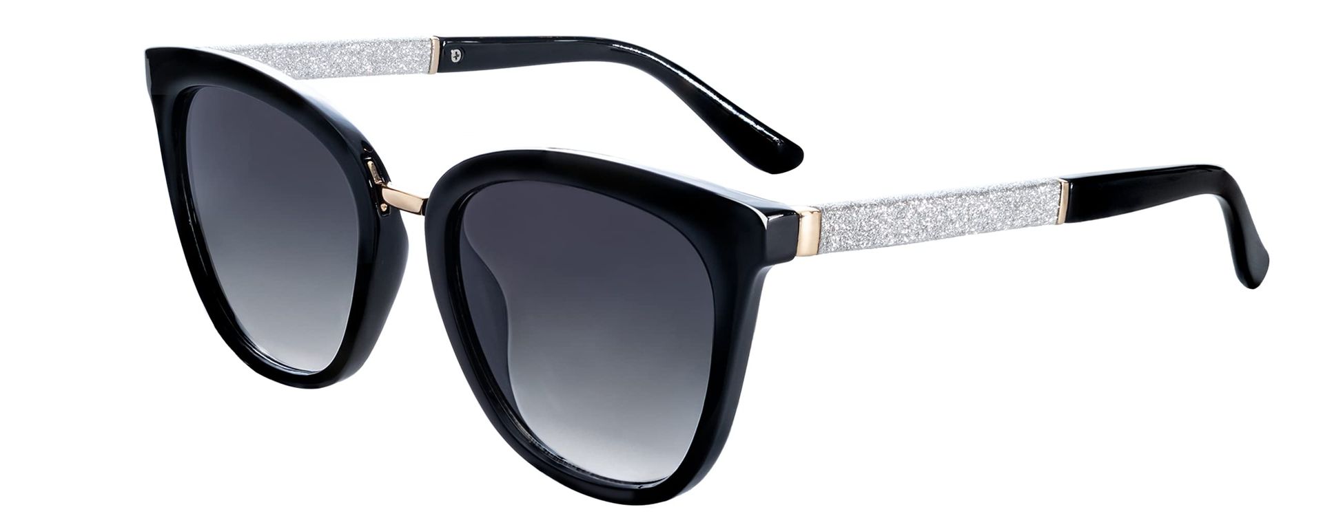 Women's Square Fashion Sunglasses 100% UV400 Protection with Case - Shiny Black Grey Gradient