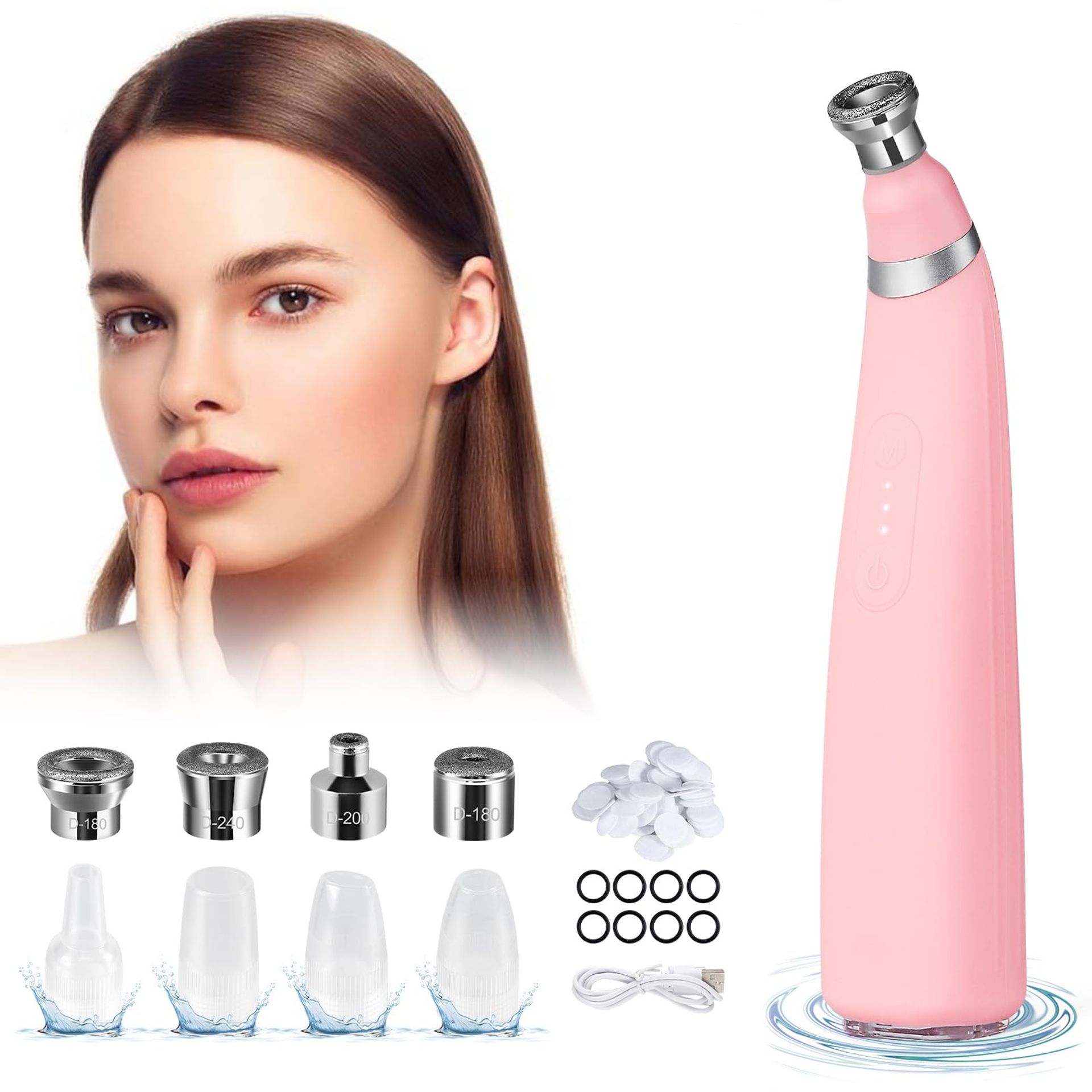 Blackhead Remover Vacuum Pore Cleaner Diamond Microdermabrasion 3 Modes 8 Suction Probes Facial Acne Extractor Tool - Pink