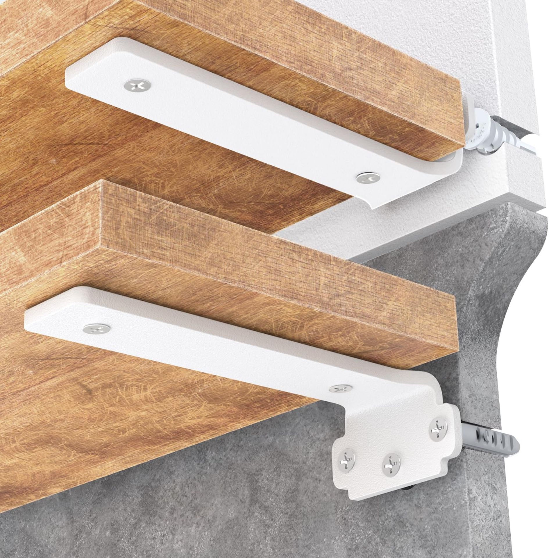 Heavy Duty Floating Shelf Brackets 6 Pack 25cm Metal Wall Supports 75kg Load Capacity - White 25cm