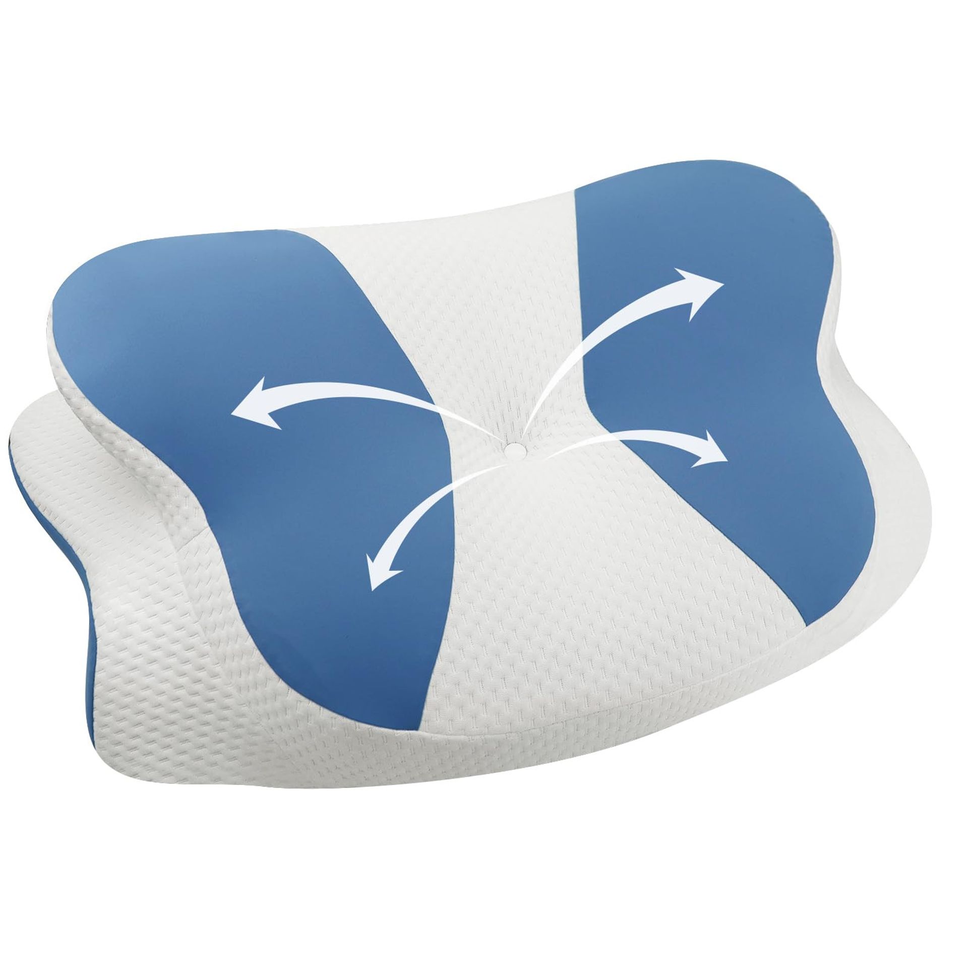 Butterfly Cervical Pillow Orthopaedic Memory Foam Dual Height Design with Washable Cover for Side and Back Sleepers - White and Blue One Size
