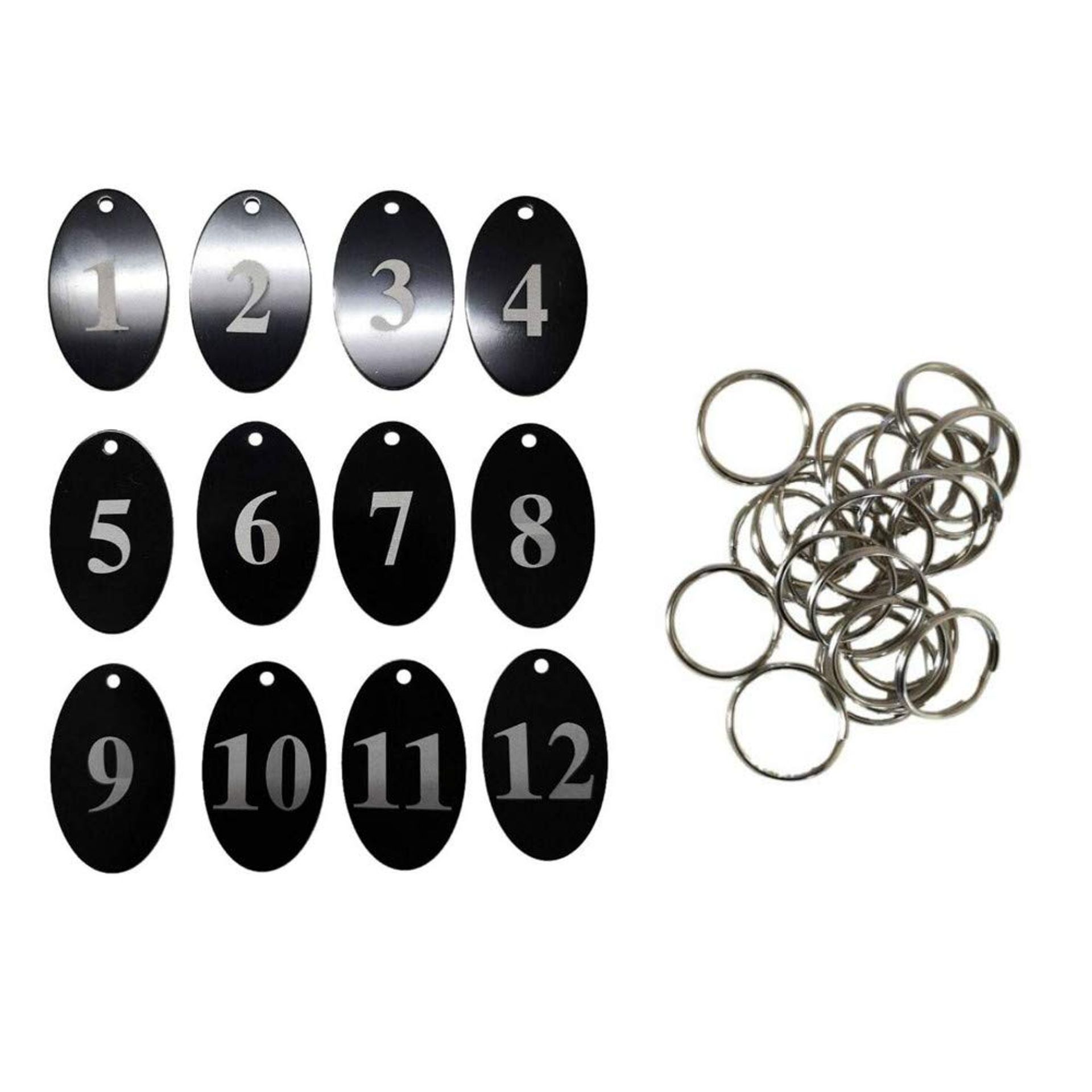 Aluminium Alloy Numbered Tags with Key Rings Durable Sequential Labels 1–50 - Black 1-50