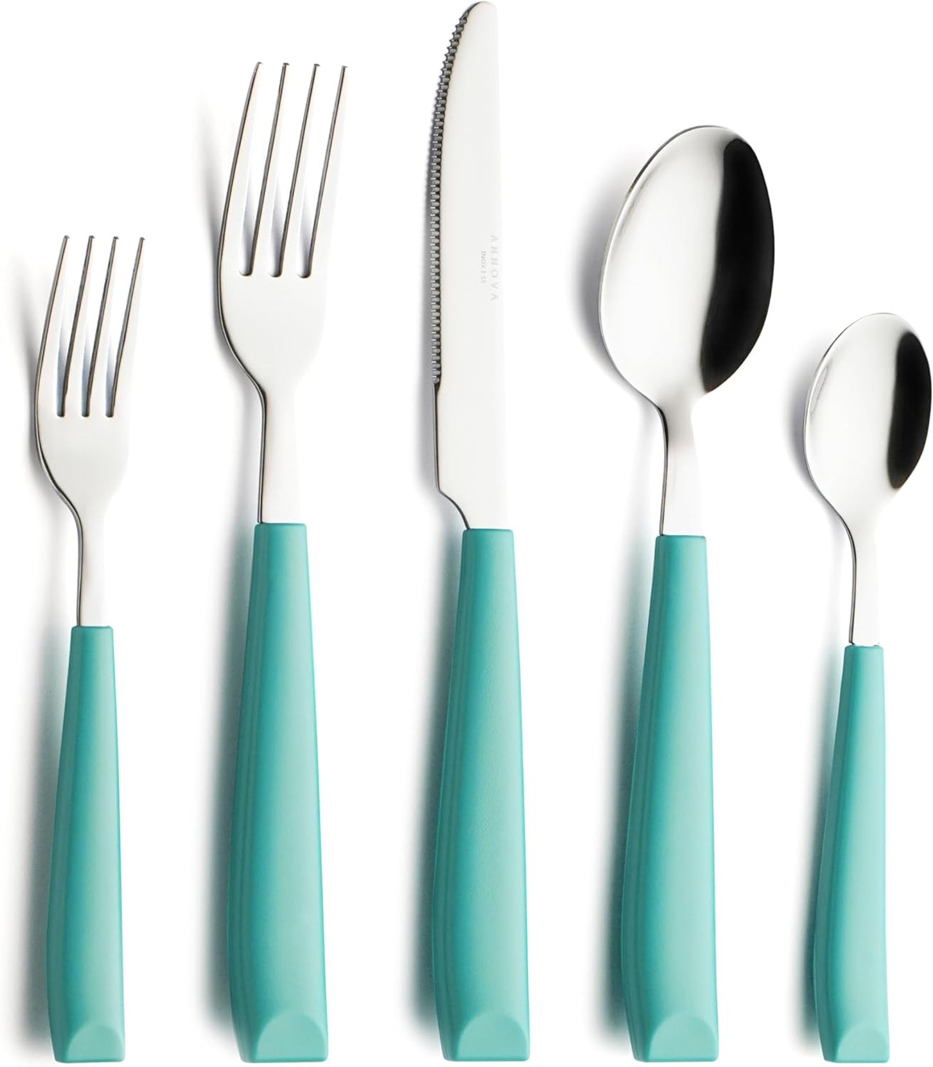 Stainless Steel Cutlery Set with Ergonomic Colour Handles Service for 4 - Turquoise 20 Piece - Spring Refresh