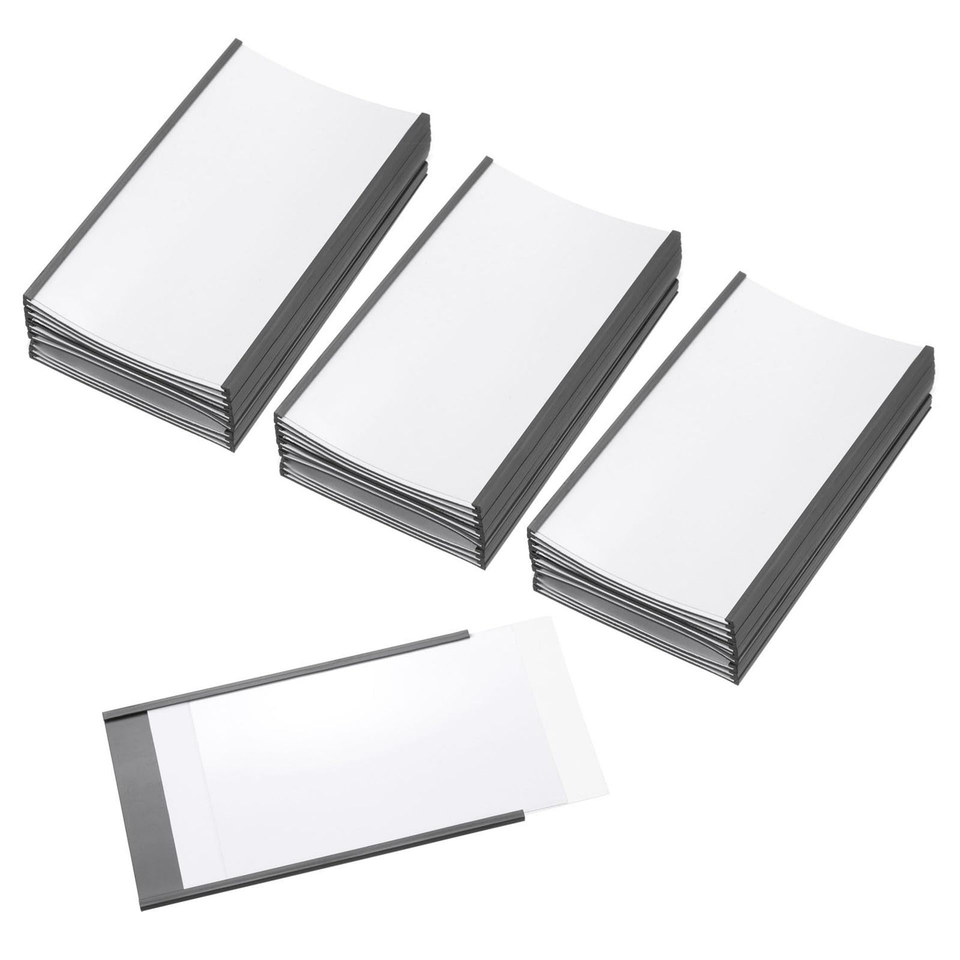 Magnetic Label Holder Set with Paper Inserts C Channel Design for Shelves, Cabinets, and Whiteboards - Black 5" x 3"