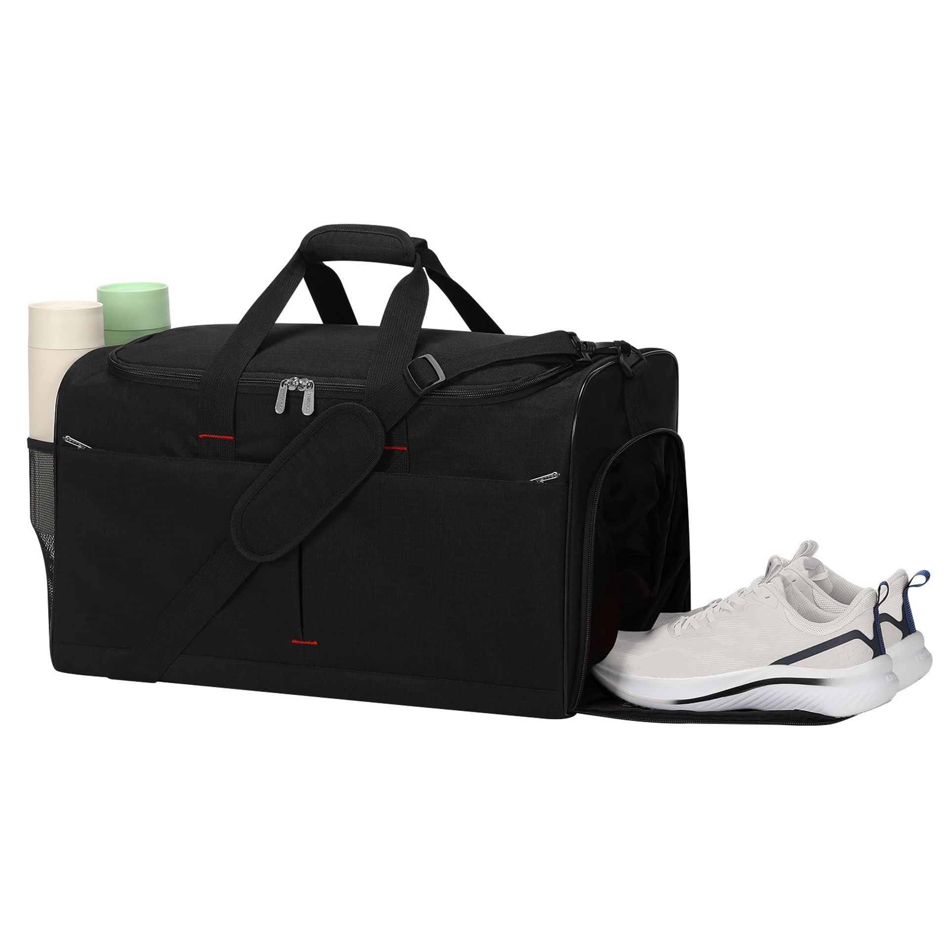 Large Gym Duffel Bag 55L with Wet Compartment & Shoe Pocket for Men - Black